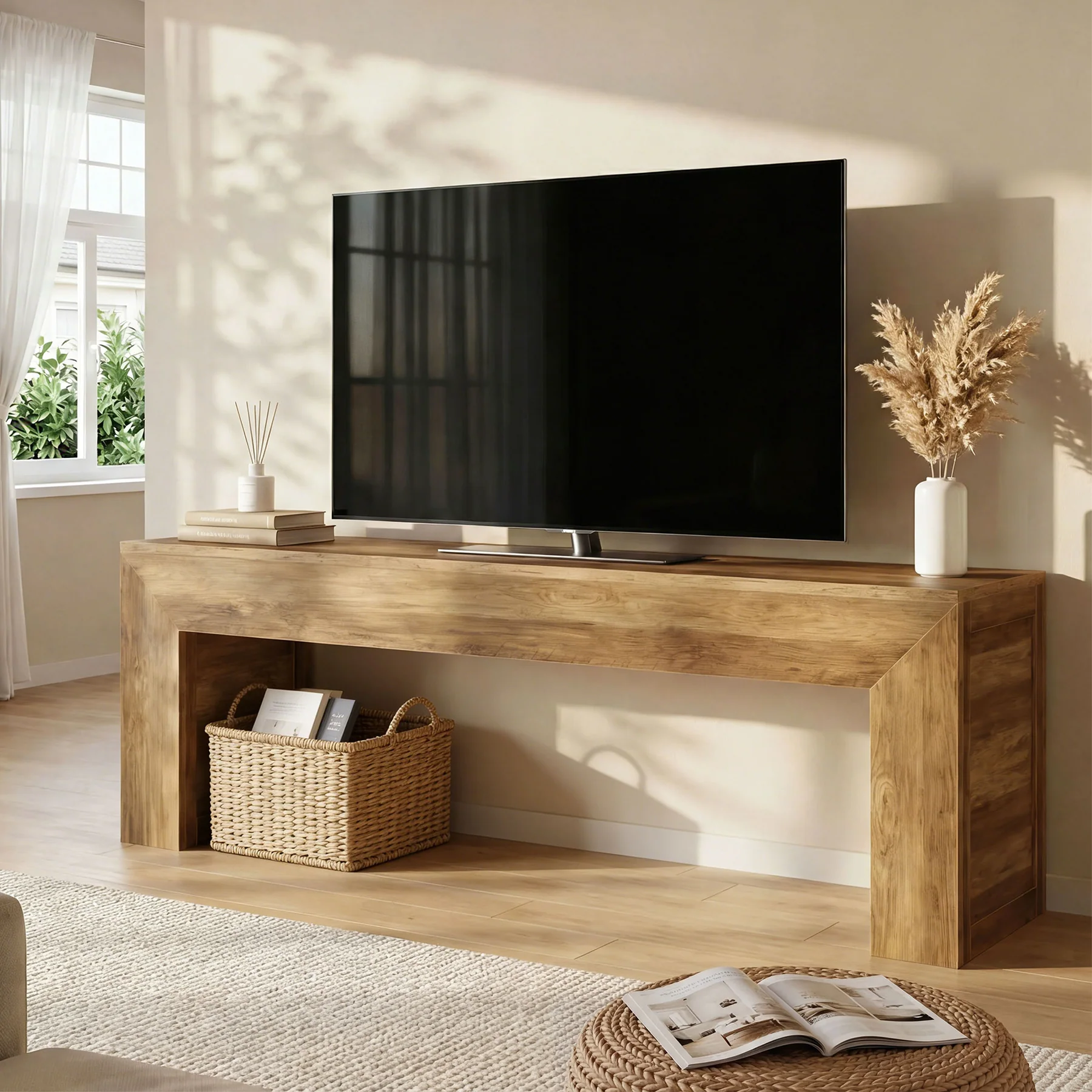 63" Farmhouse TV Stand for 55–75 Inch TVs – Wooden Media Console Entertainment Center - Image 3