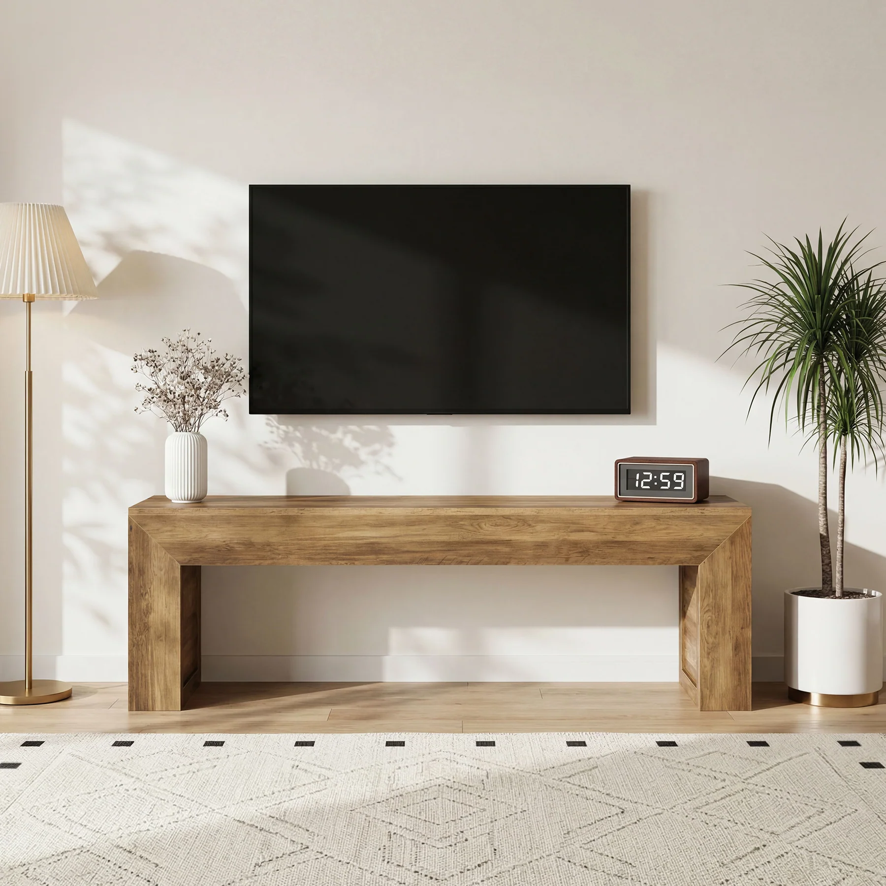 63" Farmhouse TV Stand for 55–75 Inch TVs – Wooden Media Console Entertainment Center - Image 4