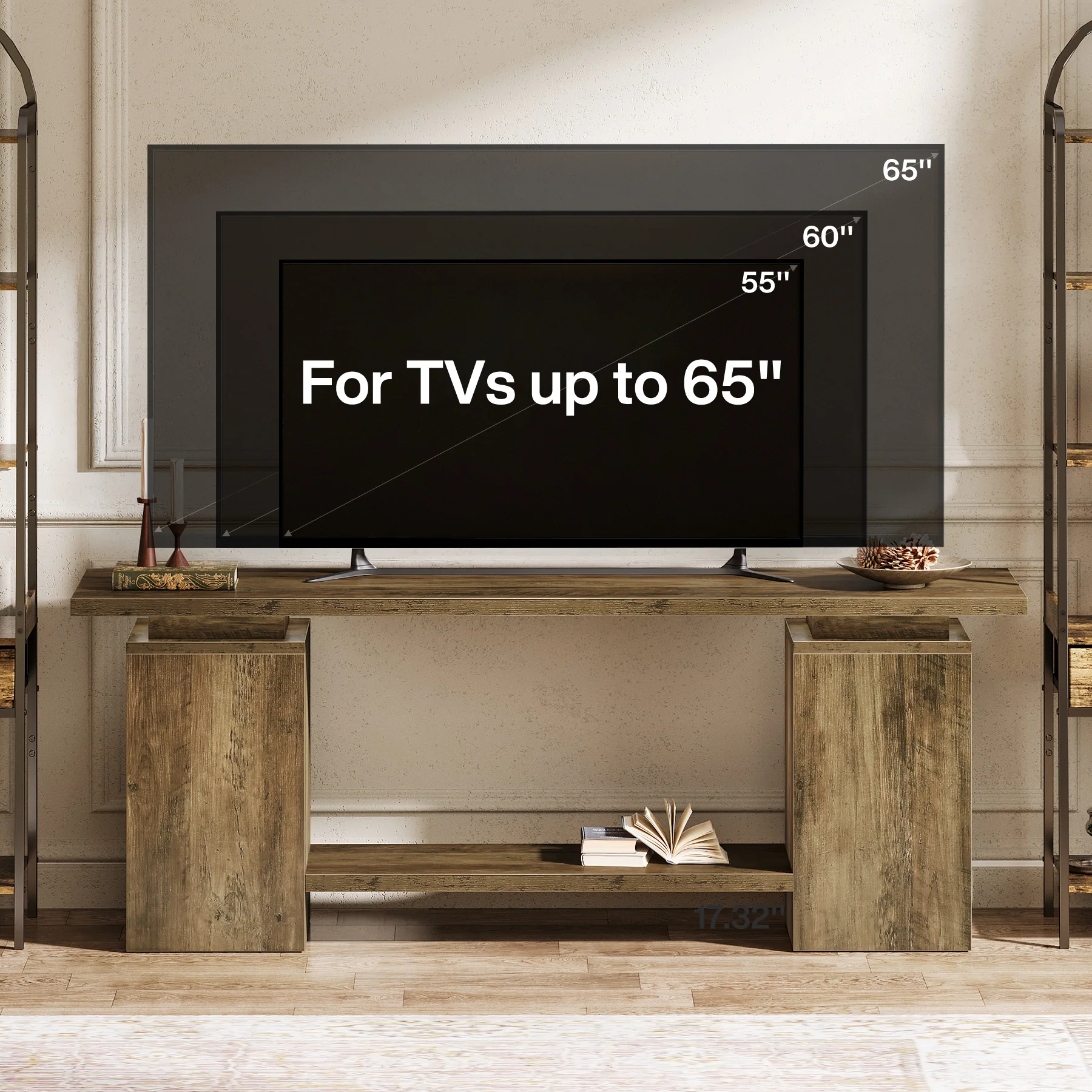 63" Farmhouse TV Stand for up to 65" TVs, Rustic Wood Media Console with Open Shelf, Heavy-Duty Entertainment Center - Image 5