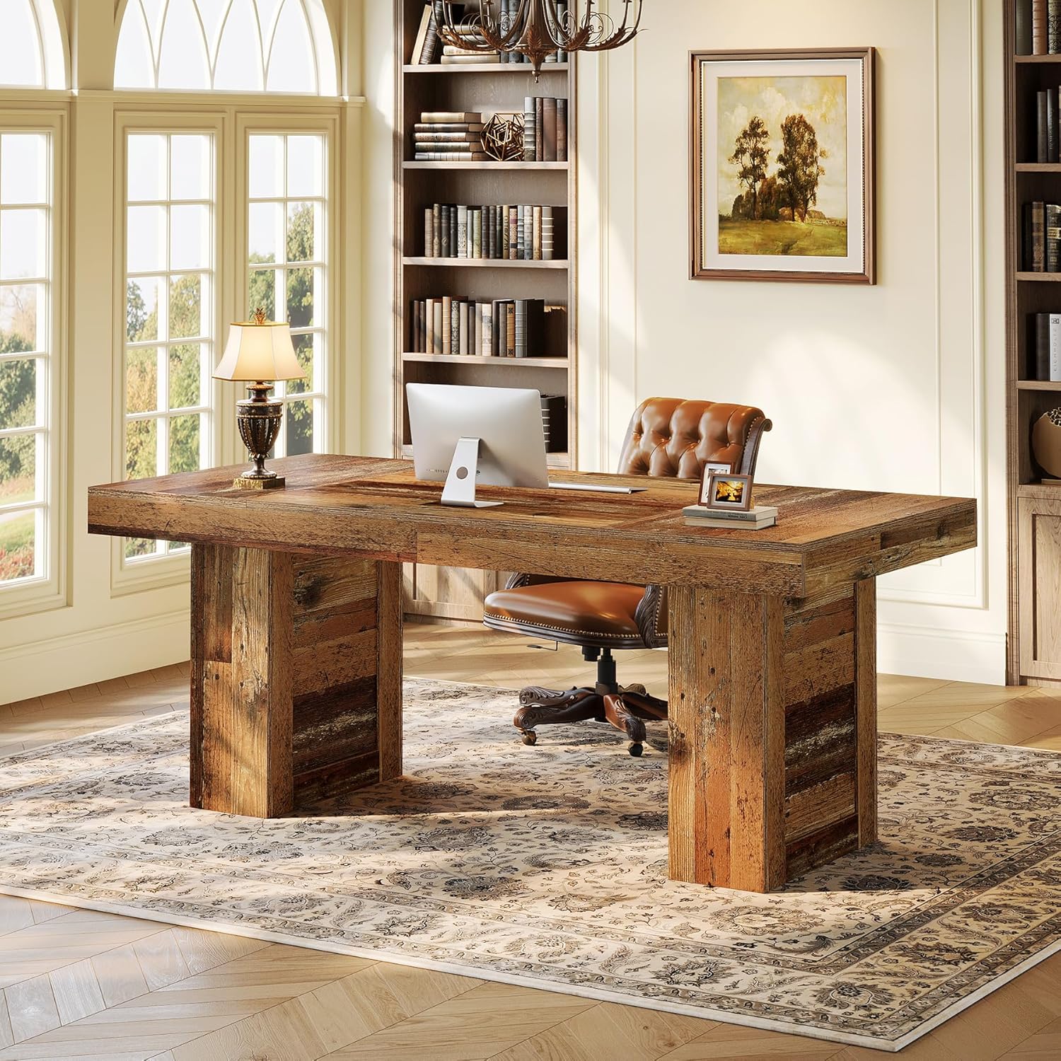 63" Executive Desk, Large Wooden Office Computer Desk with Heavy Duty Legs - Image 8