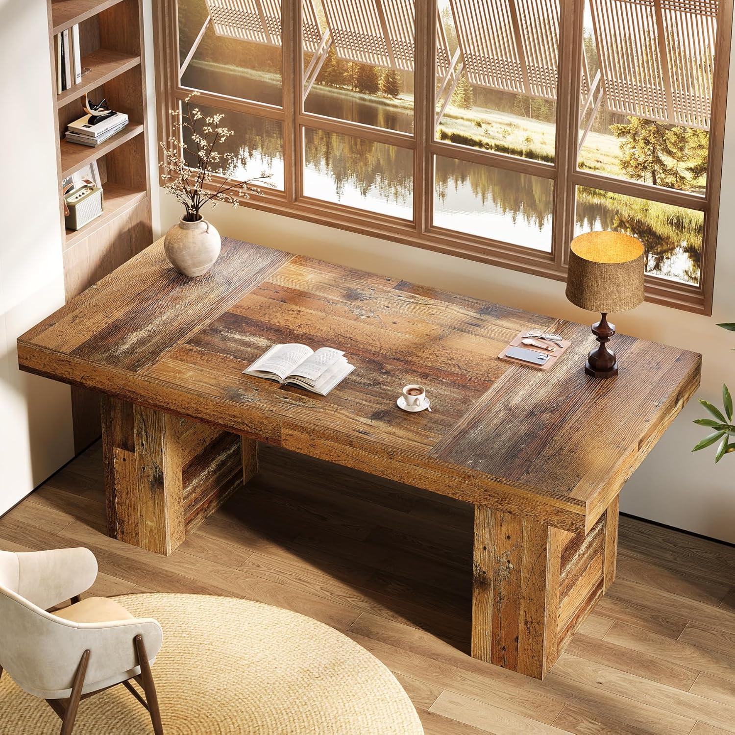63" Executive Desk, Large Wooden Office Computer Desk with Heavy Duty Legs - Image 9