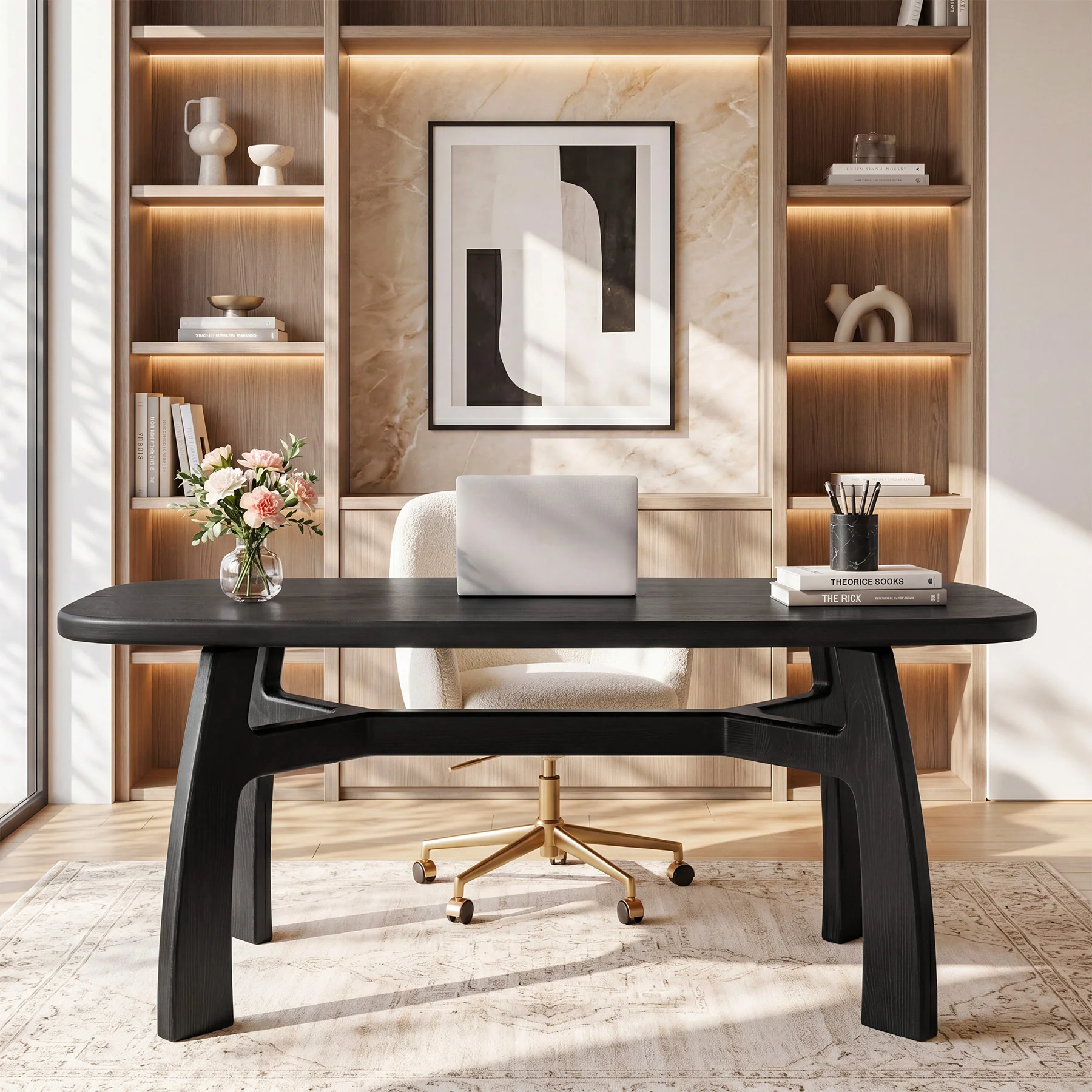 Tribesigns 63-Inch Computer Desk, Solid Wood Office Desk with Boat-Shaped Top for Home Office - Image 3