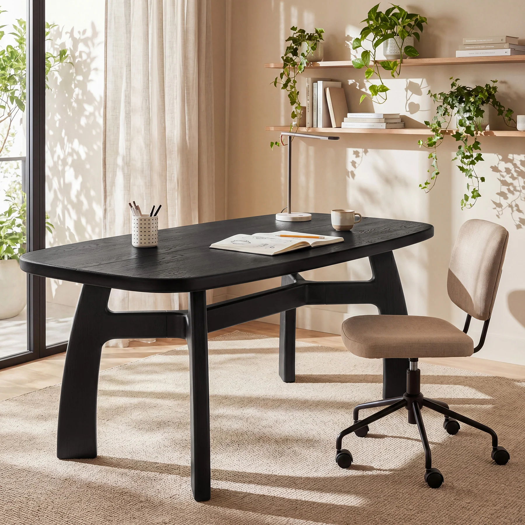 Tribesigns 63-Inch Computer Desk, Solid Wood Office Desk with Boat-Shaped Top for Home Office - Image 5