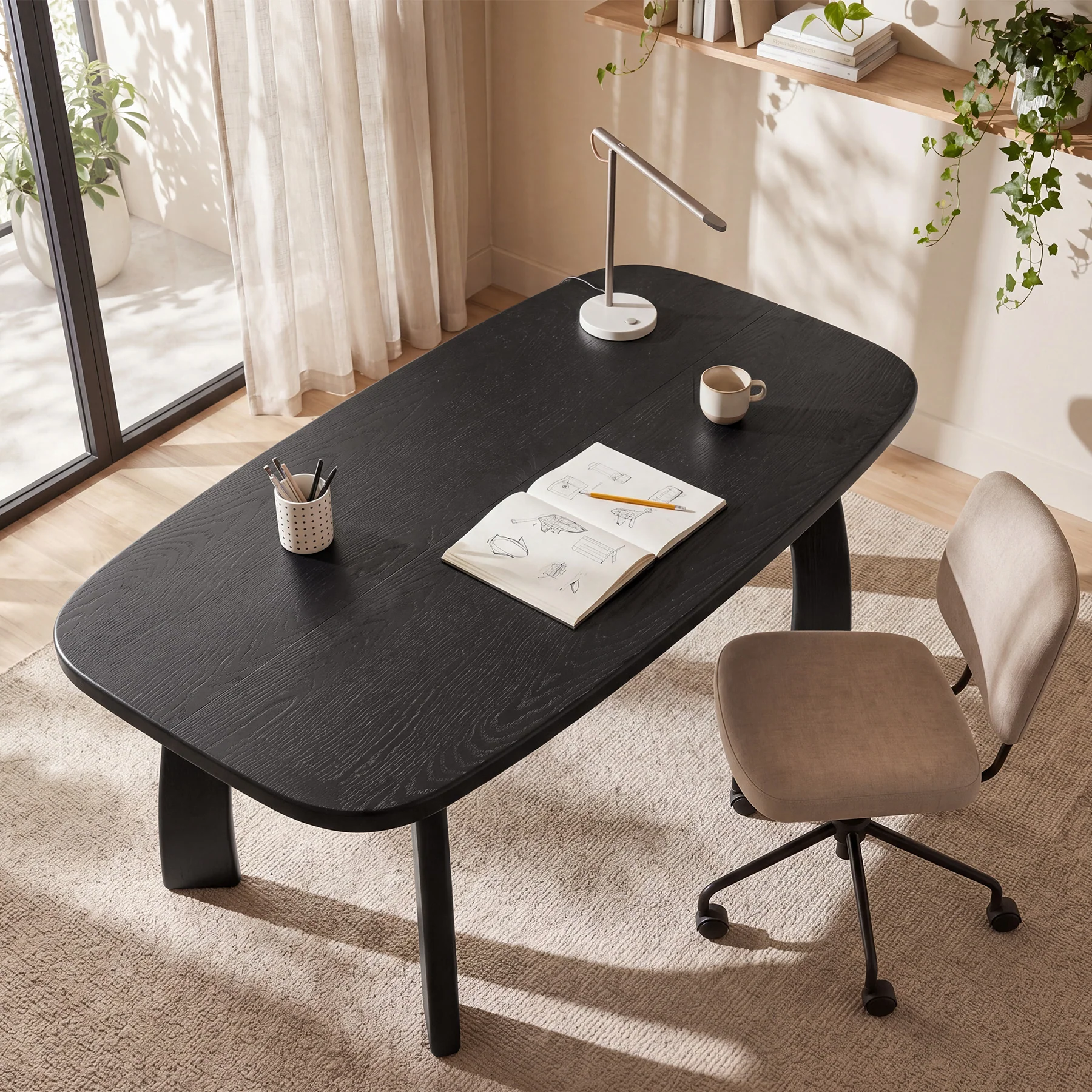 Tribesigns 63-Inch Computer Desk, Solid Wood Office Desk with Boat-Shaped Top for Home Office - Image 6