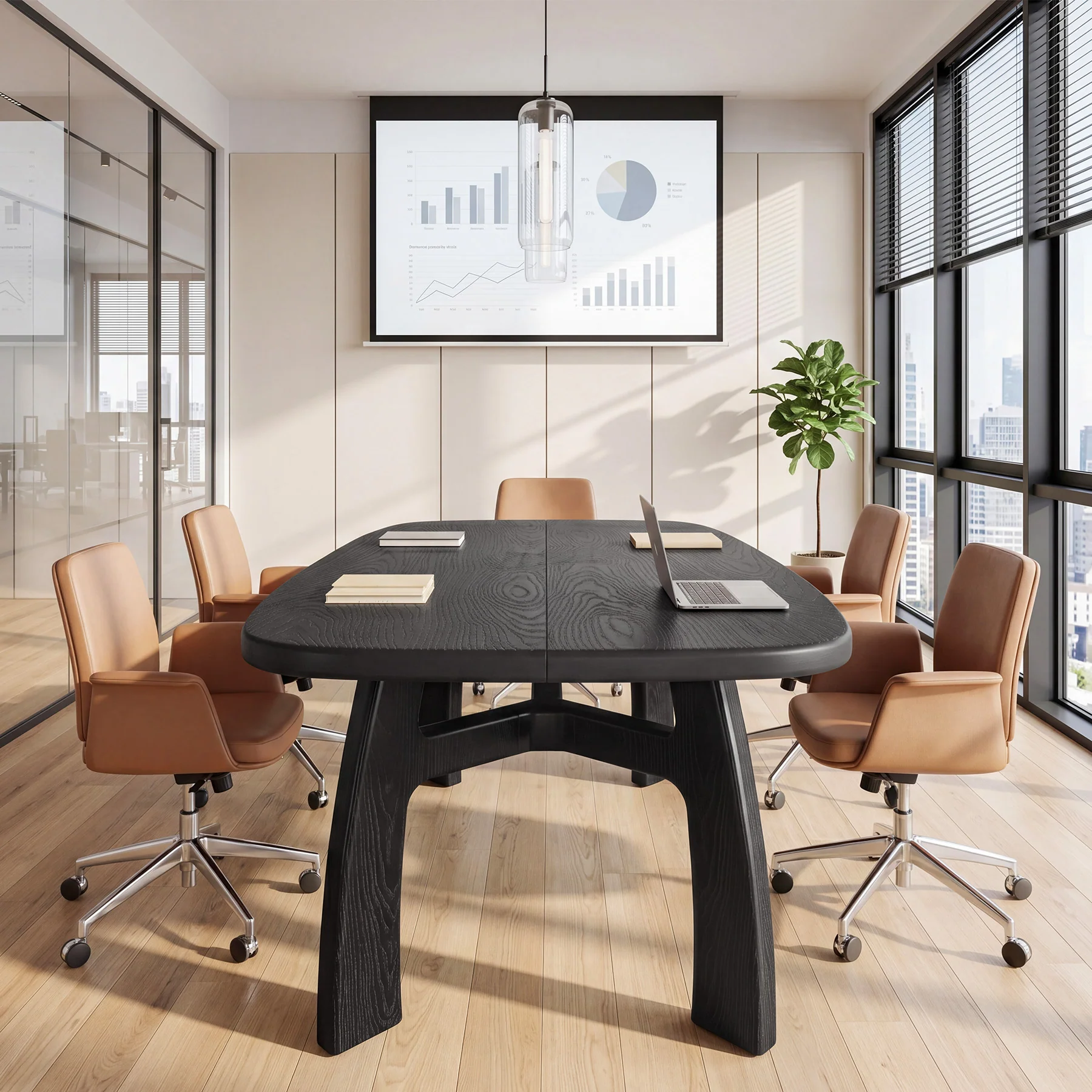 Tribesigns 63-Inch Computer Desk, Solid Wood Office Desk with Boat-Shaped Top for Home Office - Image 7