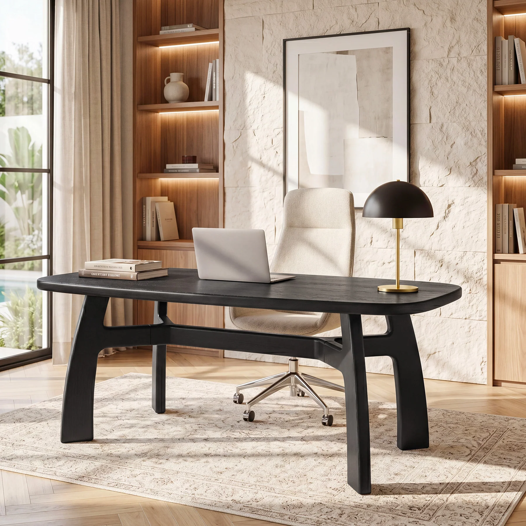 Tribesigns 63-Inch Computer Desk, Solid Wood Office Desk with Boat-Shaped Top for Home Office - Image 8