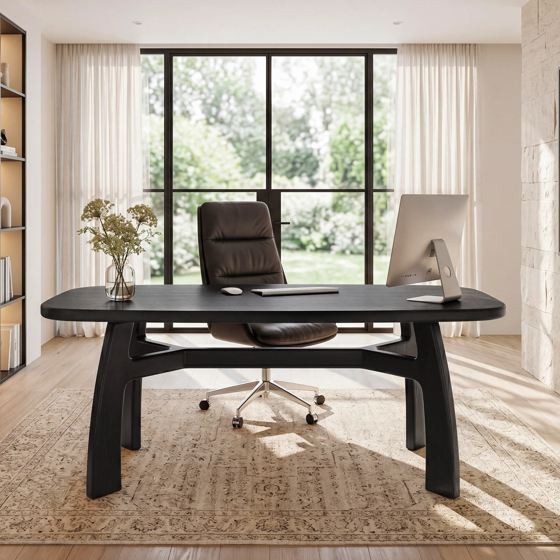 Tribesigns 63-Inch Computer Desk, Solid Wood Office Desk with Boat-Shaped Top for Home Office - Image 9