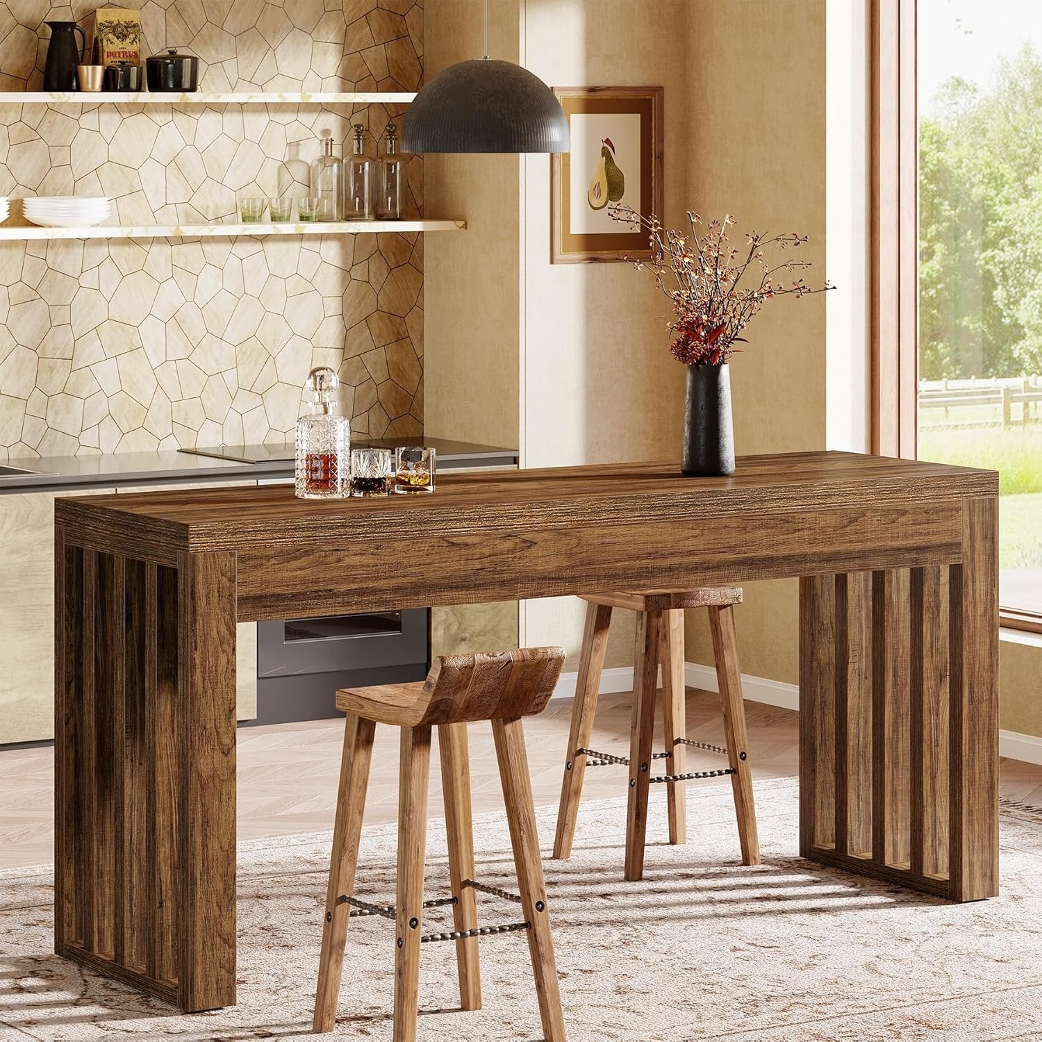 63" Bar Table, Farmhouse Counter Height Pub Dining Table for Bistro - Image 3
