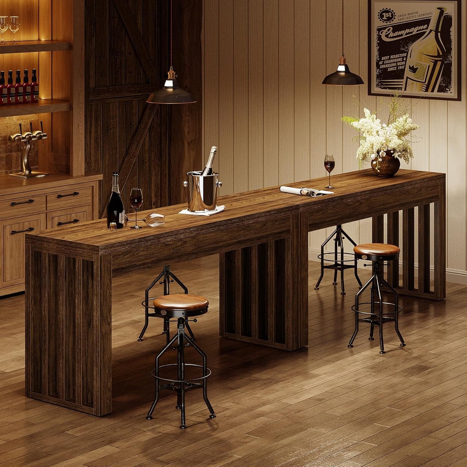63" Bar Table, Farmhouse Counter Height Pub Dining Table for Bistro - Image 7
