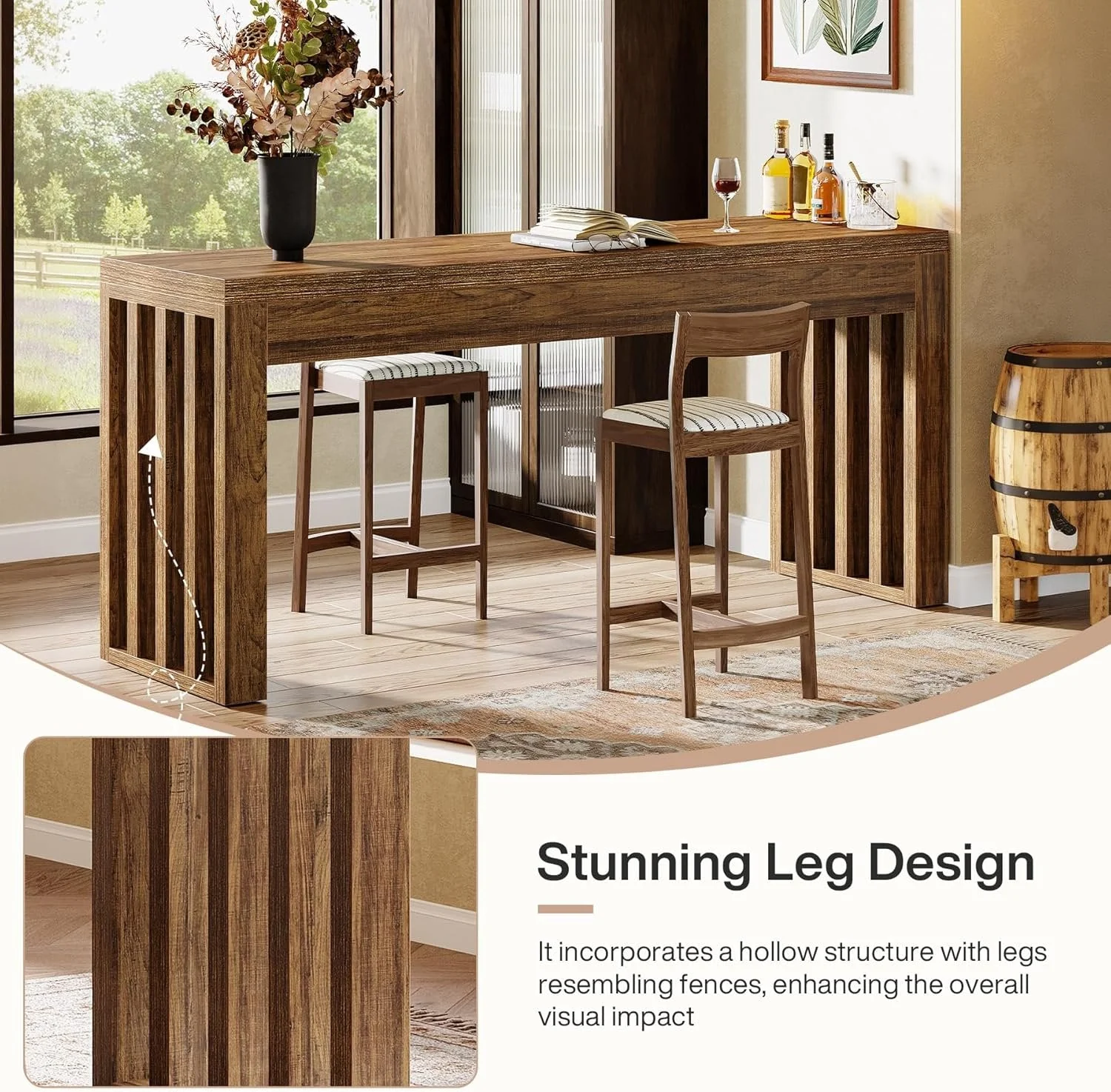 63" Bar Table, Farmhouse Counter Height Pub Dining Table for Bistro - Image 8