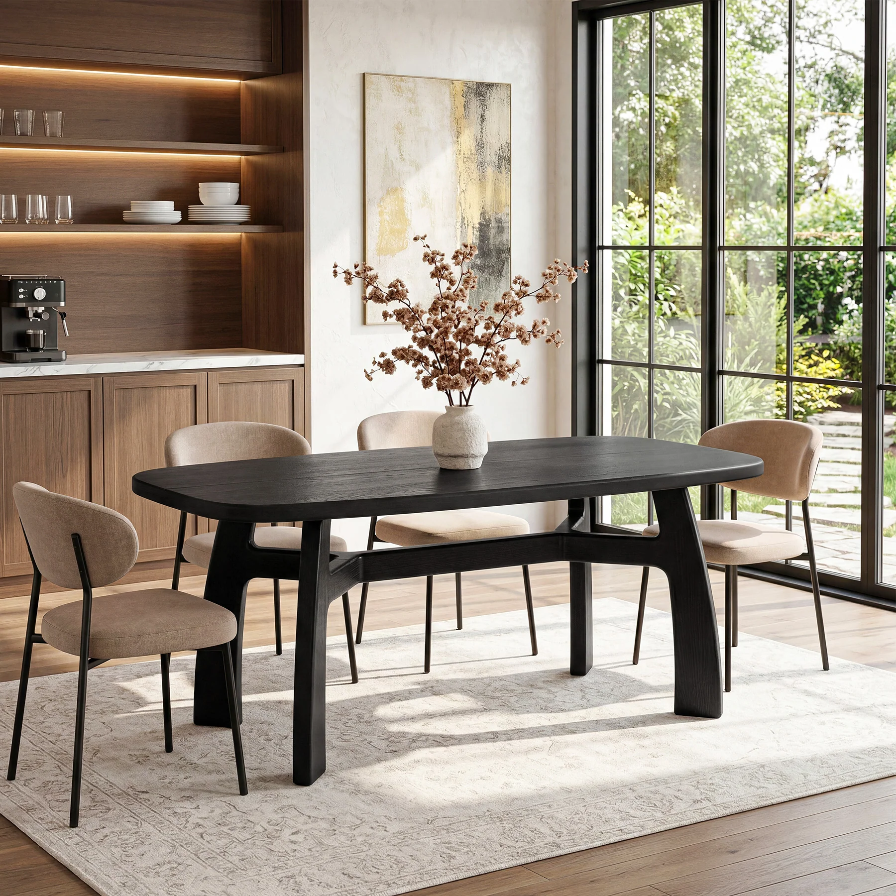 63-Inch Dining Table for 6-8, Solid Wood Kitchen Table with H-Frame for Dining Room