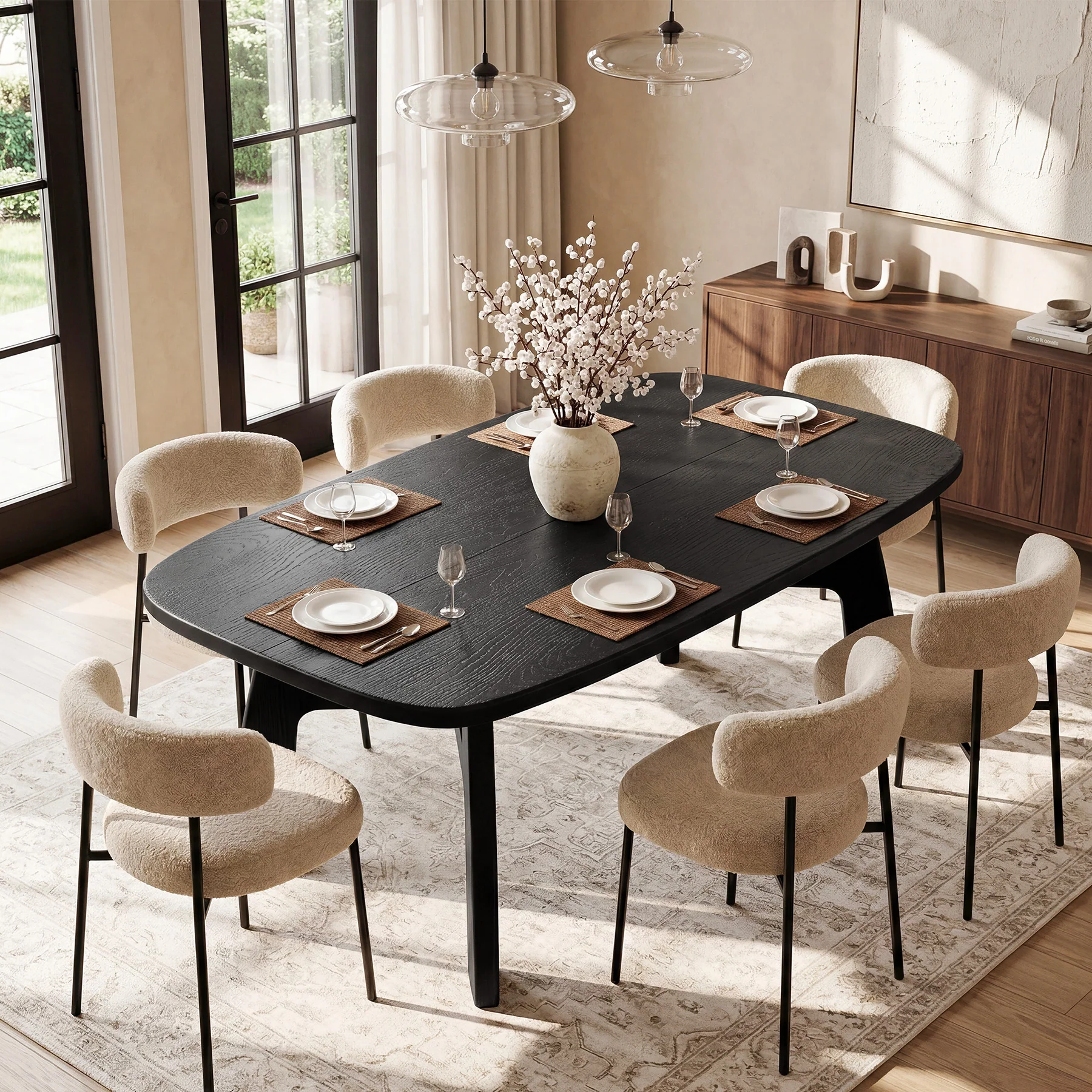 63-Inch Dining Table for 6-8, Solid Wood Kitchen Table with H-Frame for Dining Room - Image 10