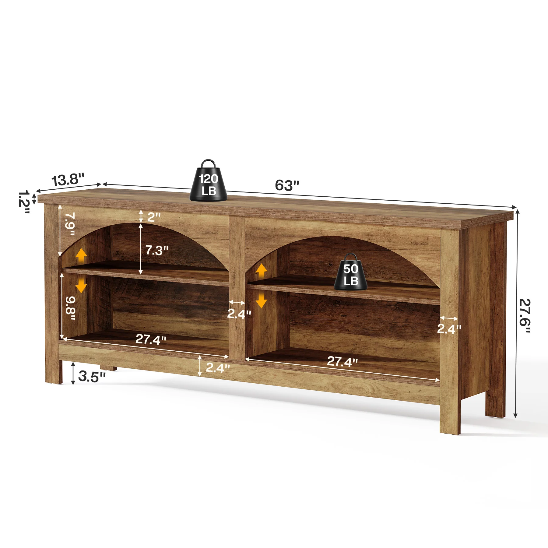 63" Farmhouse Console Table, Entryway Hallway Table with Storage - Image 2