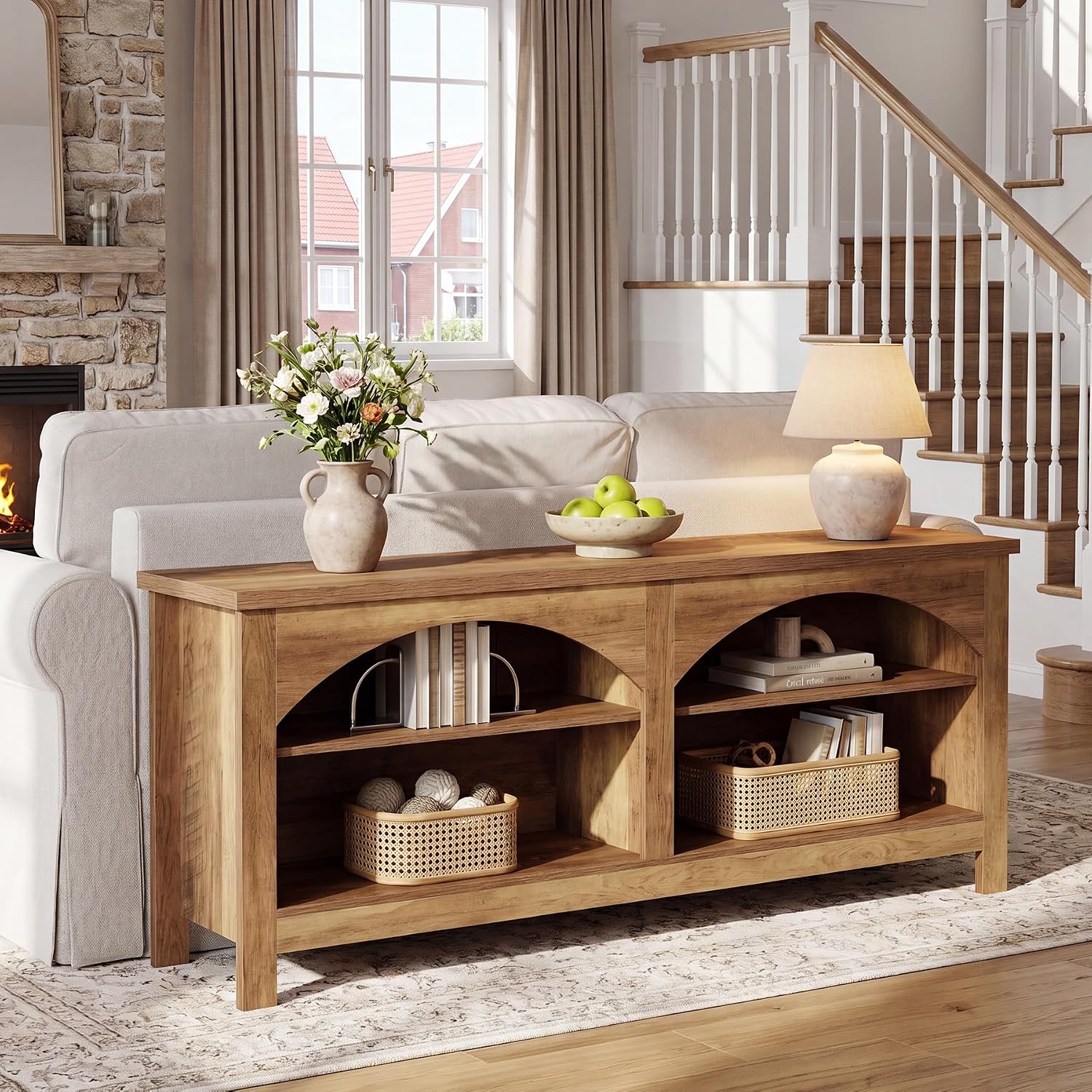 63" Farmhouse Console Table, Entryway Hallway Table with Storage - Image 3