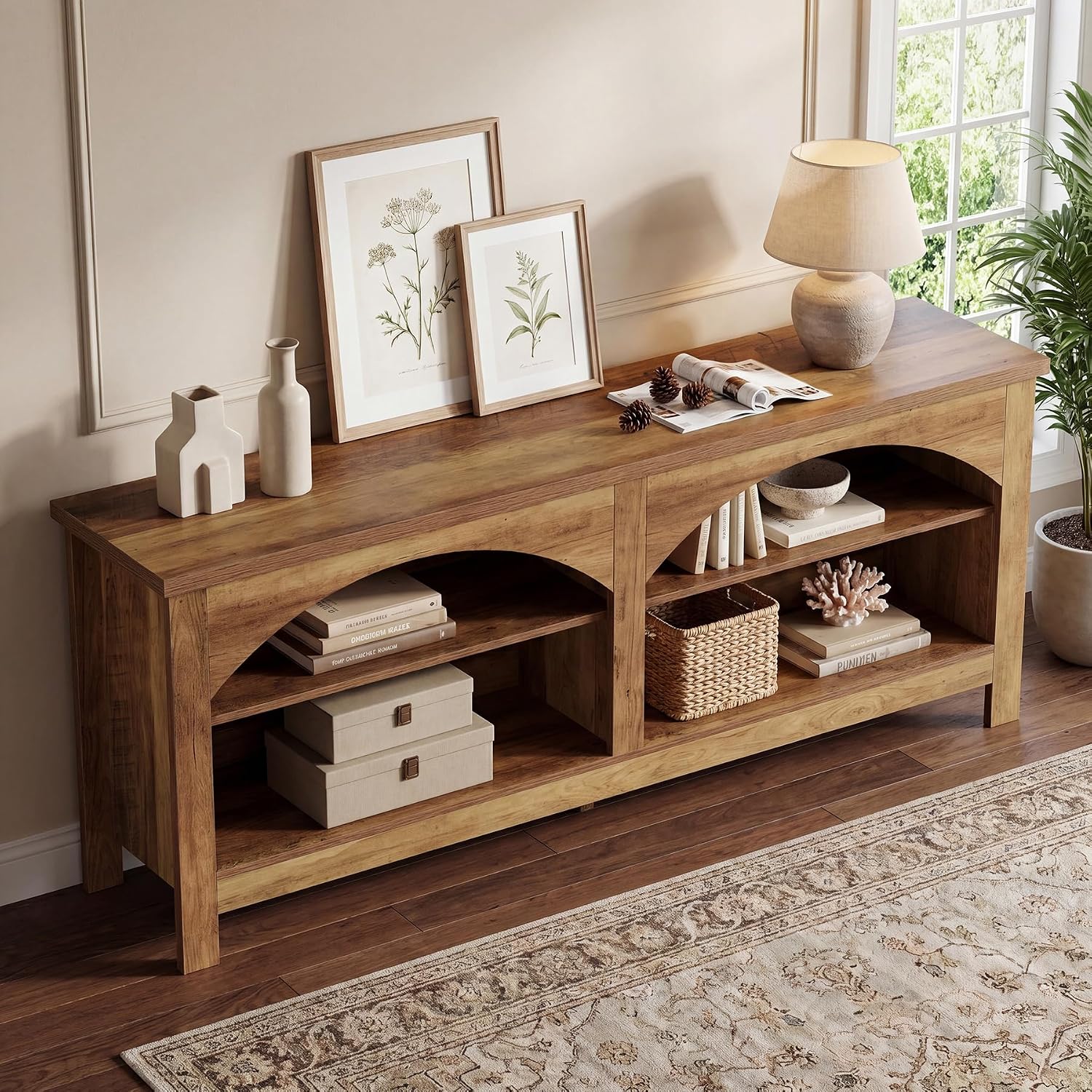 63" Farmhouse Console Table, Entryway Hallway Table with Storage - Image 4