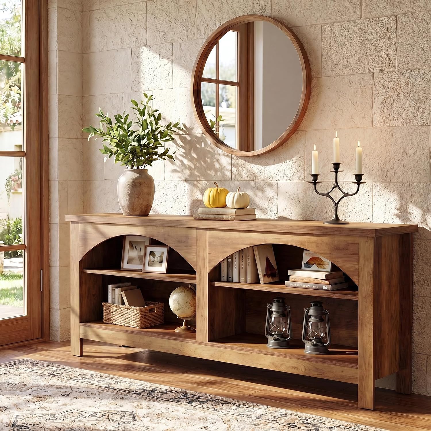 63" Farmhouse Console Table, Entryway Hallway Table with Storage - Image 5