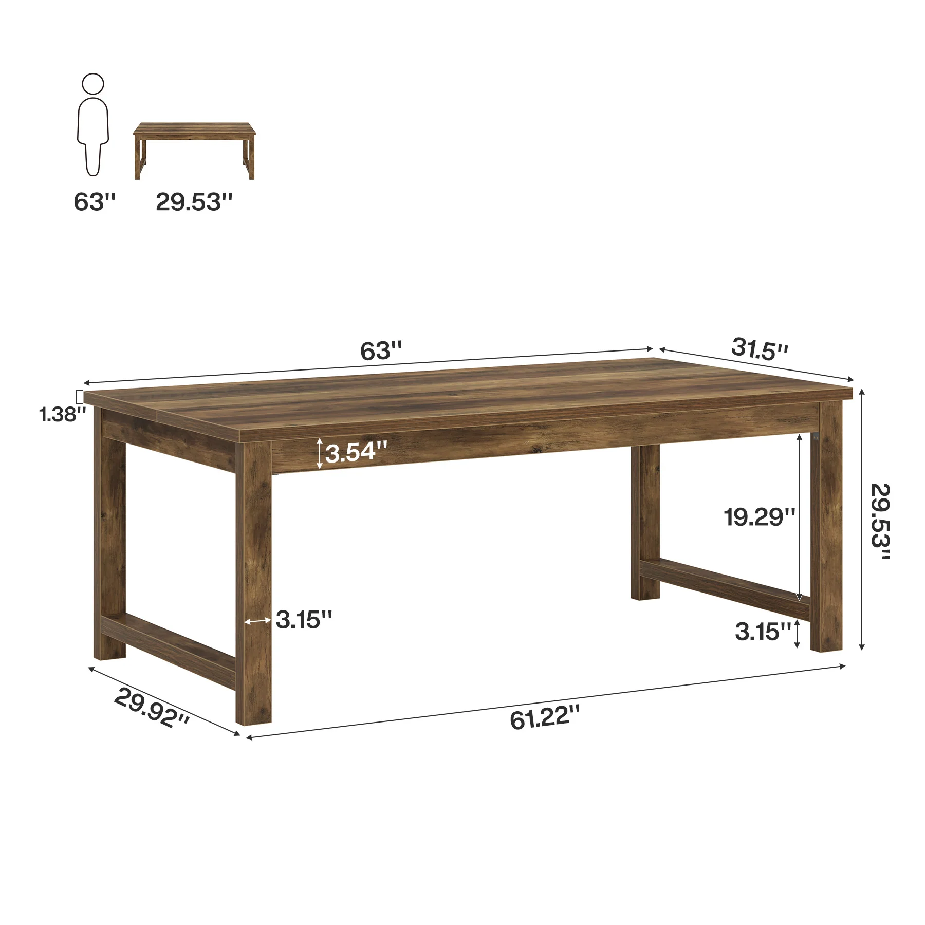 63" Executive Desk, Sturdy Home Office Computer Desk Writing Table - Image 2