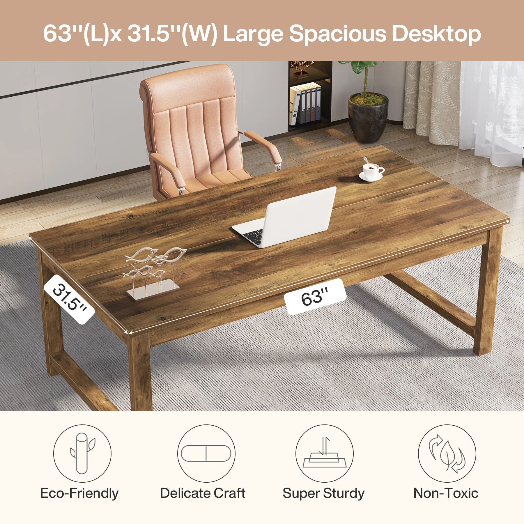 63" Executive Desk, Sturdy Home Office Computer Desk Writing Table - Image 7
