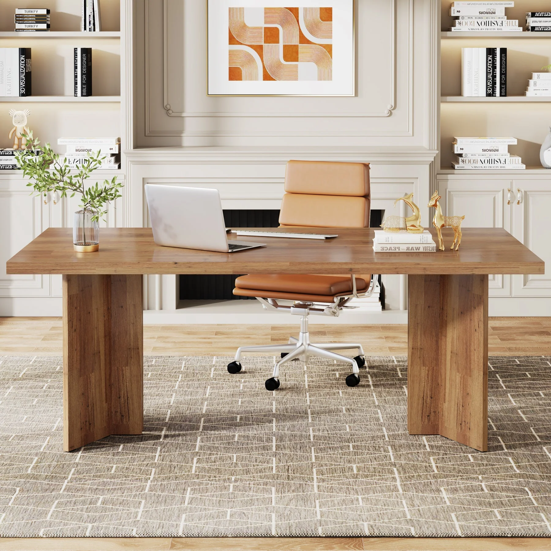63" Executive Desk with Large Tabletop, Farmhouse Computer Desk for Home Office