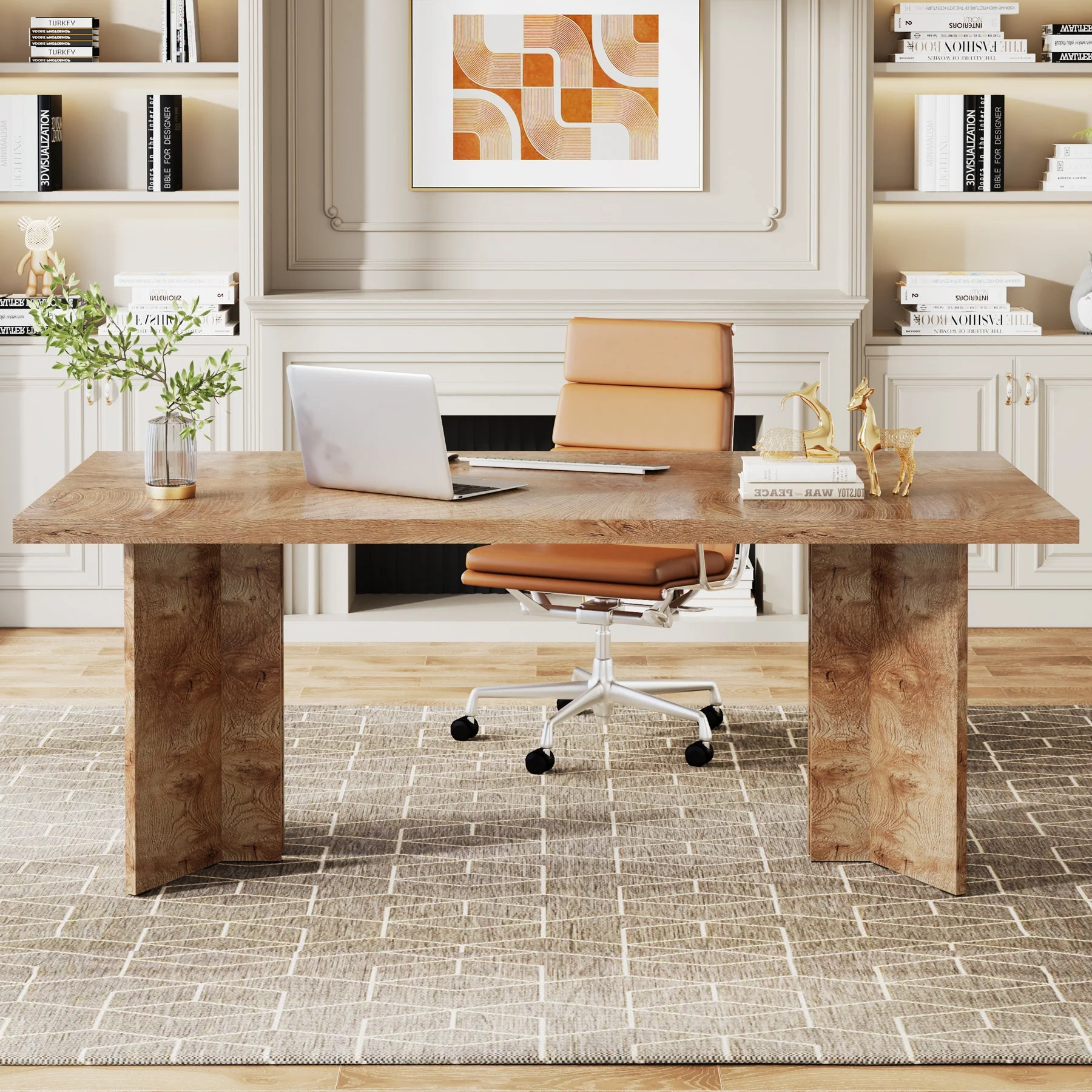 63" Executive Desk with Large Tabletop, Farmhouse Computer Desk for Home Office - Image 14