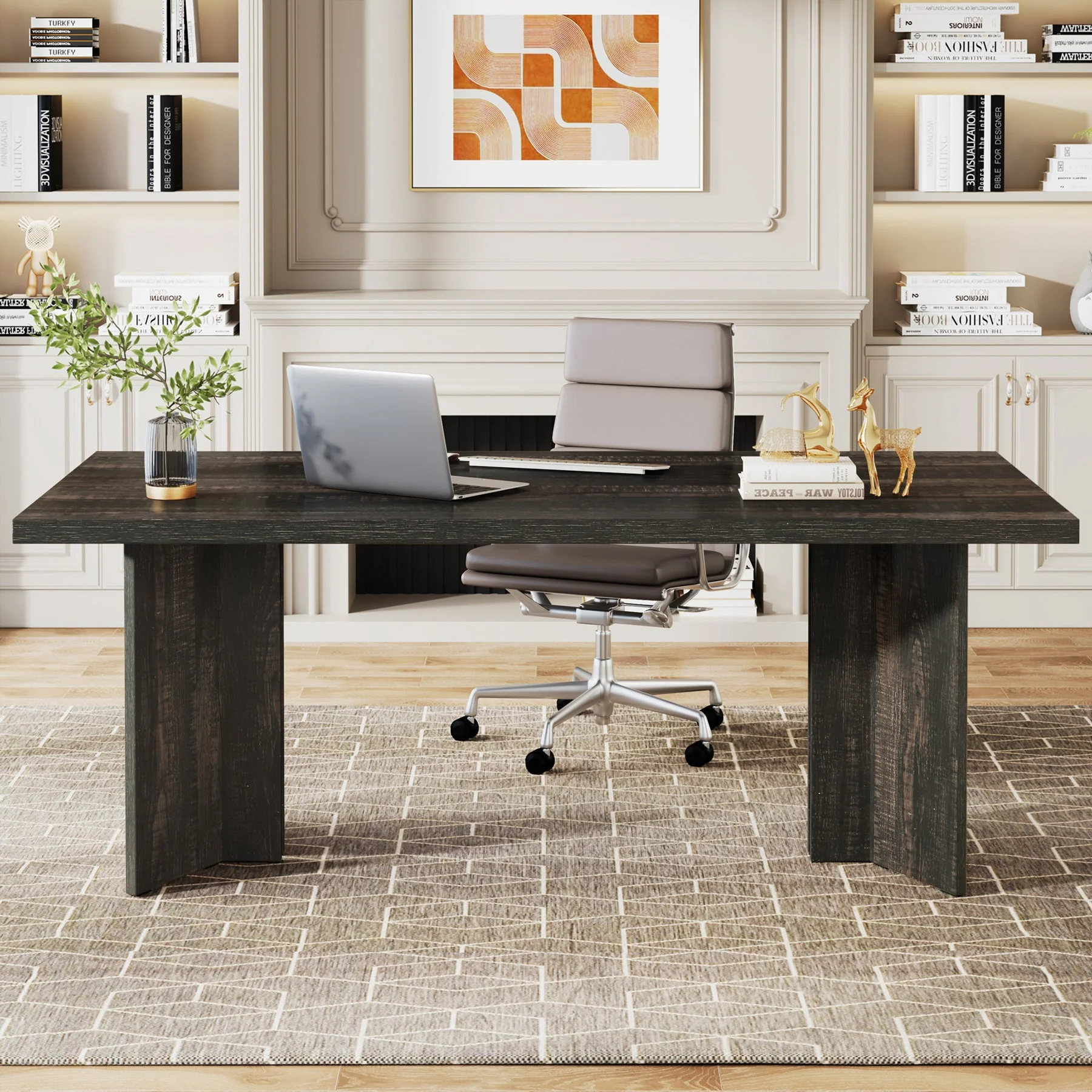 63" Executive Desk with Large Tabletop, Farmhouse Computer Desk for Home Office - Image 9
