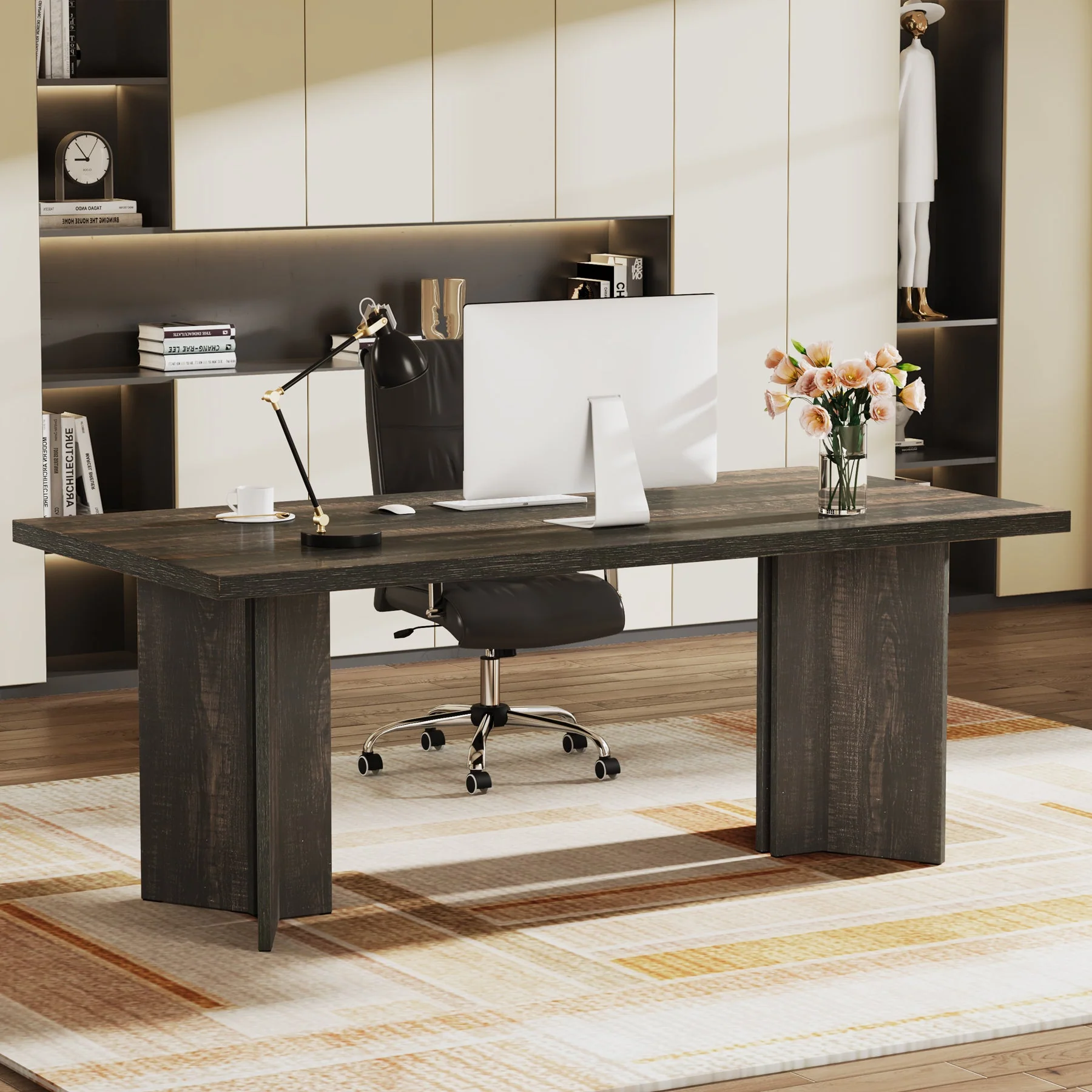 63" Executive Desk with Large Tabletop, Farmhouse Computer Desk for Home Office - Image 10