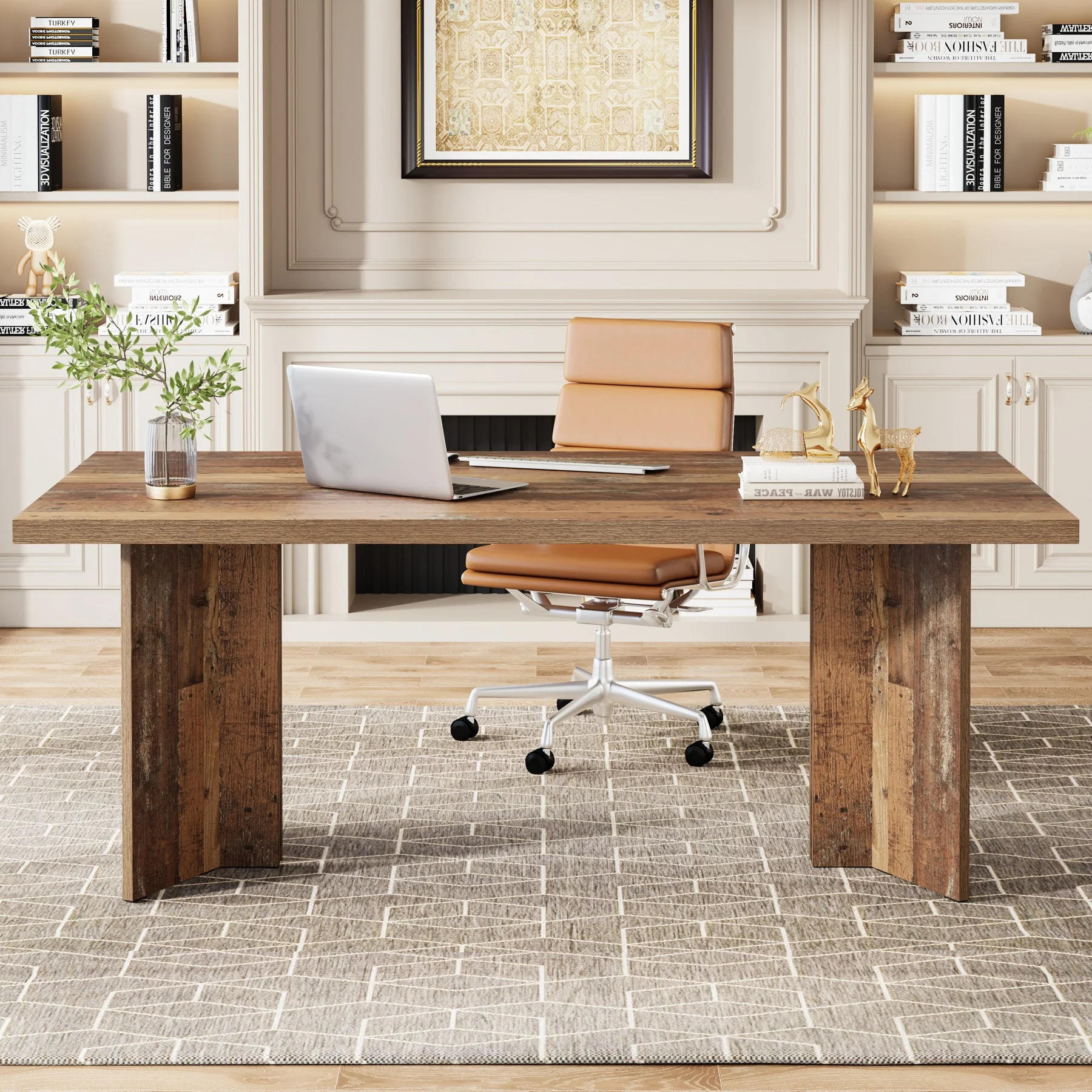 63" Executive Desk with Large Tabletop, Farmhouse Computer Desk for Home Office - Image 16