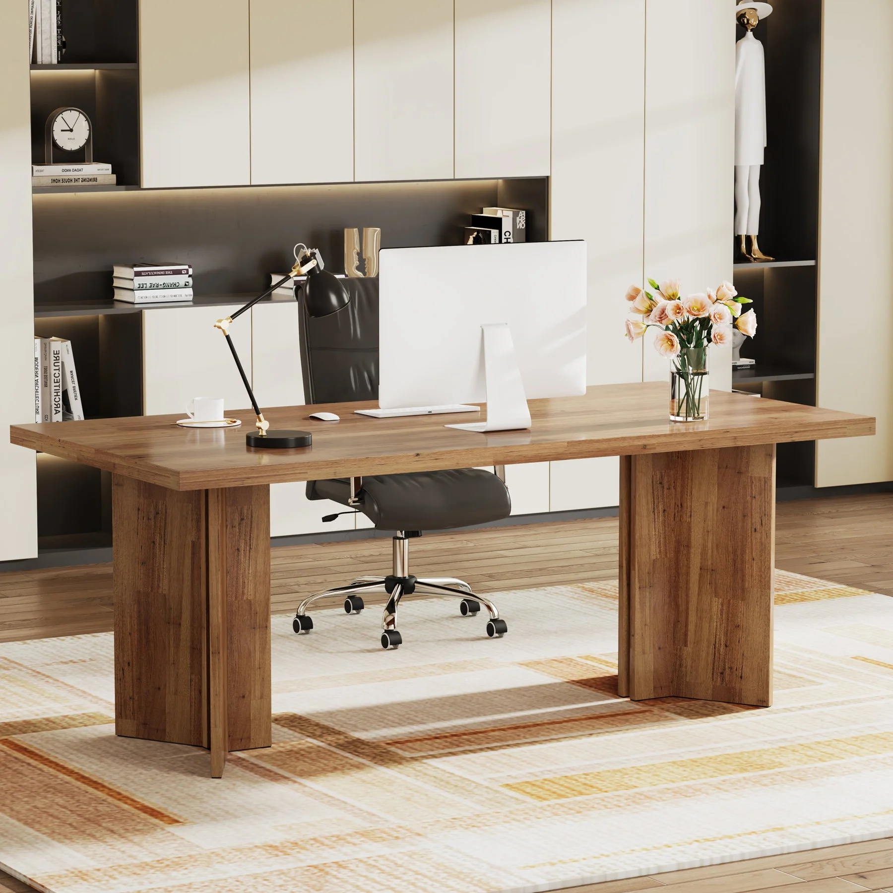 63" Executive Desk with Large Tabletop, Farmhouse Computer Desk for Home Office - Image 3