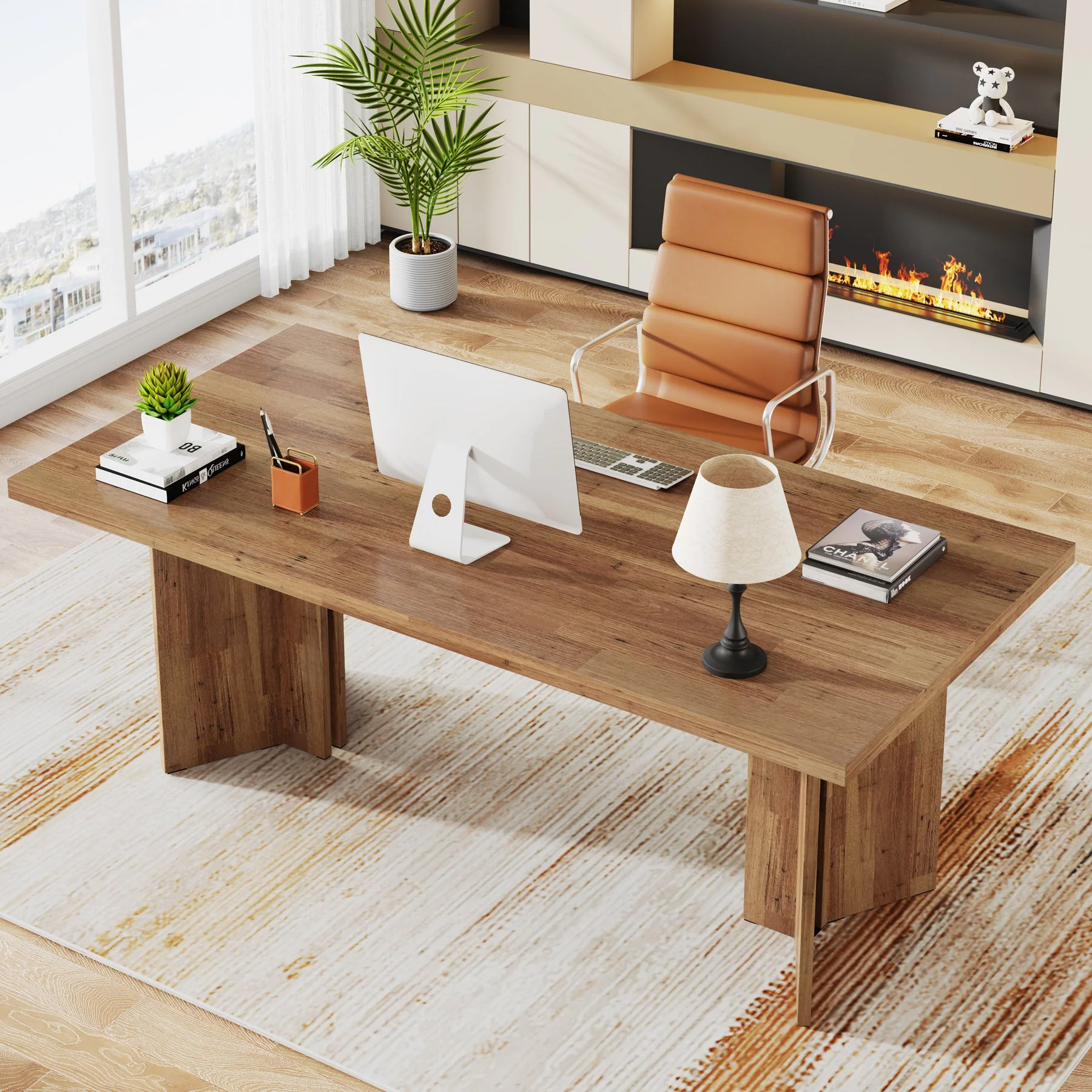 63" Executive Desk with Large Tabletop, Farmhouse Computer Desk for Home Office - Image 4