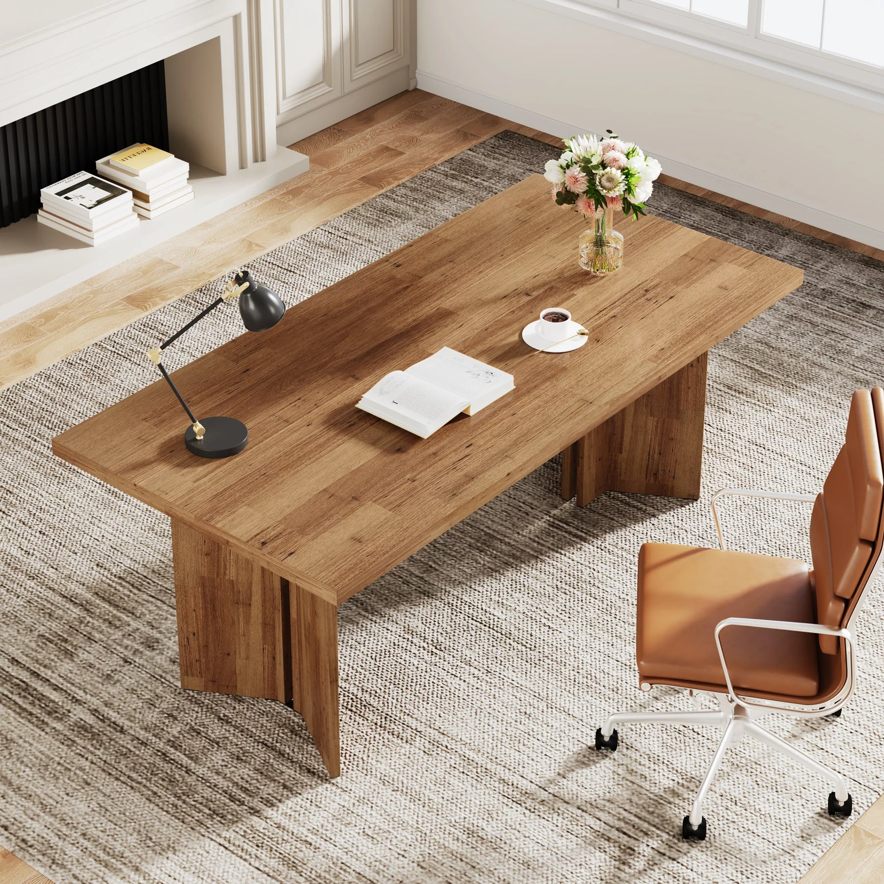 63" Executive Desk with Large Tabletop, Farmhouse Computer Desk for Home Office - Image 5