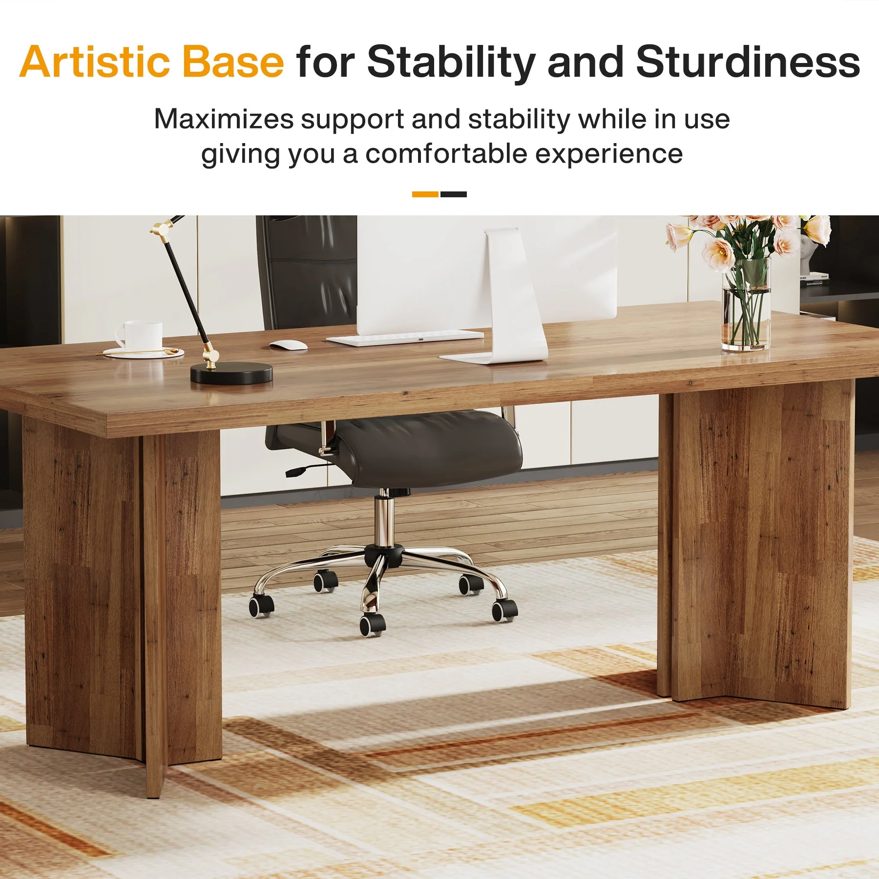 63" Executive Desk with Large Tabletop, Farmhouse Computer Desk for Home Office - Image 7