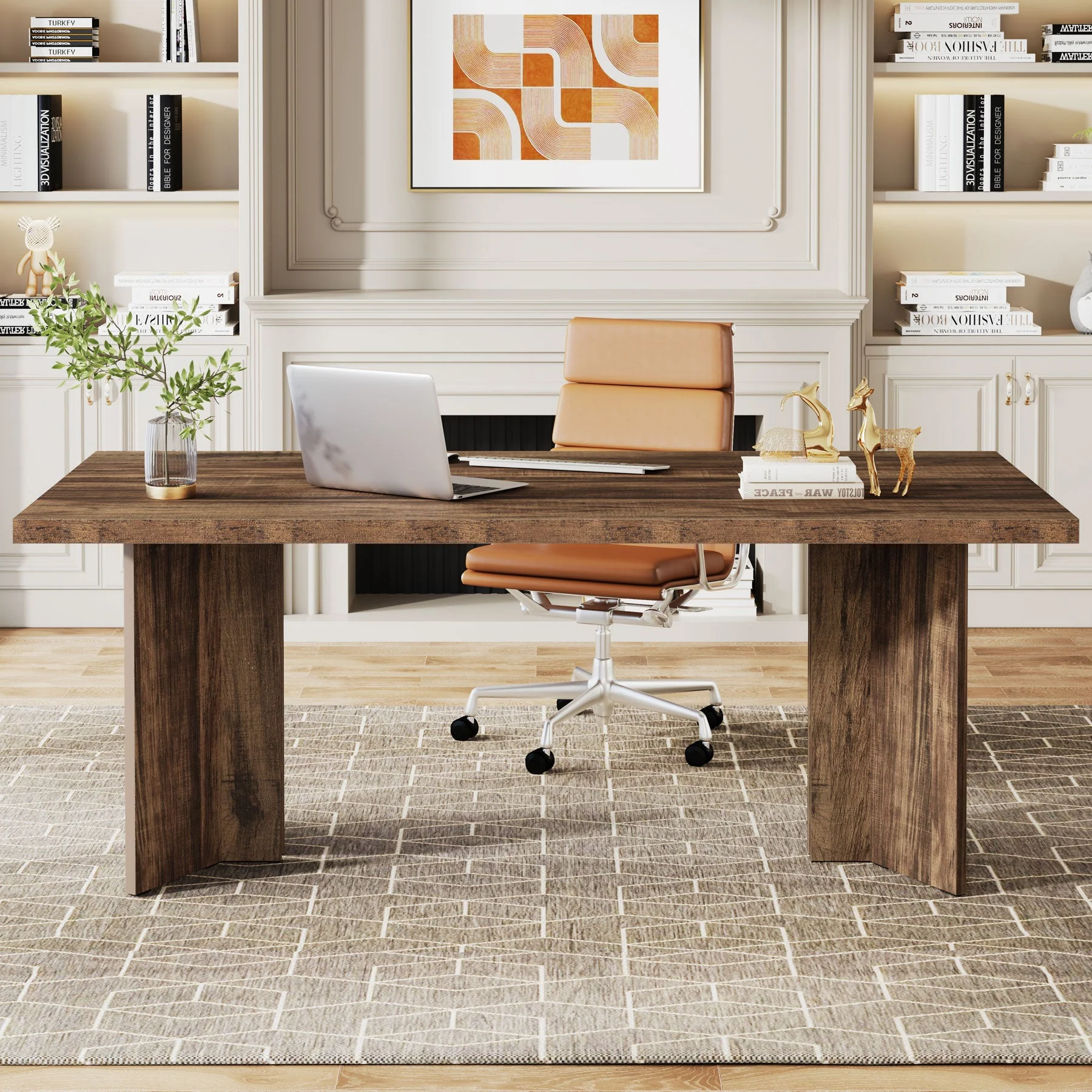 63" Executive Desk with Large Tabletop, Farmhouse Computer Desk for Home Office - Image 12