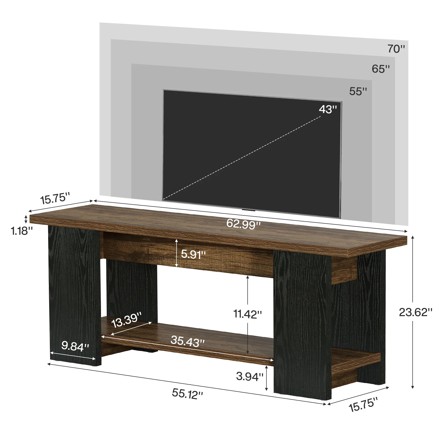 63" TV Stand Console, Farmhouse Entertainment Center with Open Shelves for 55-75-Inch TVs - Image 2