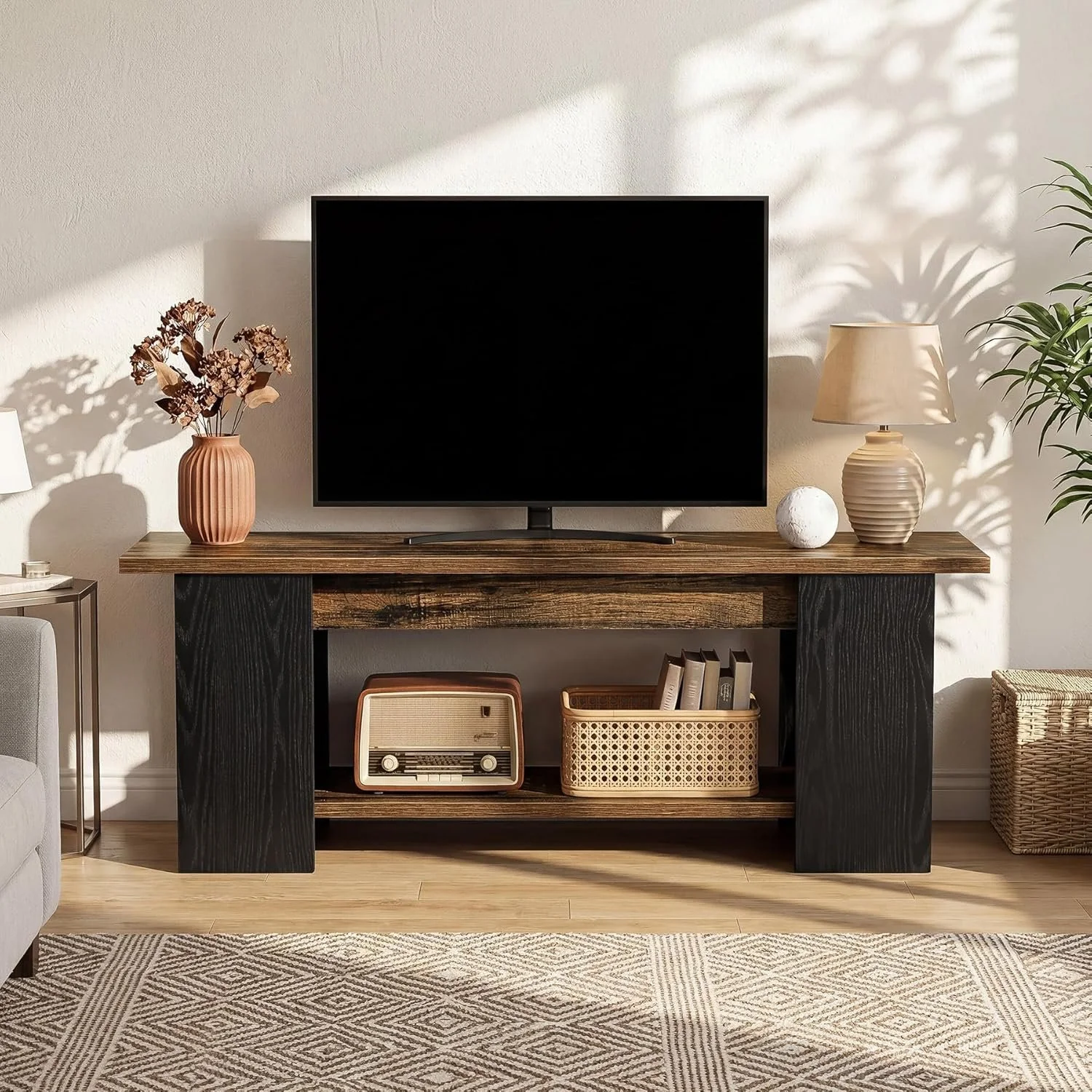 63" TV Stand Console, Farmhouse Entertainment Center with Open Shelves for 55-75-Inch TVs - Image 3