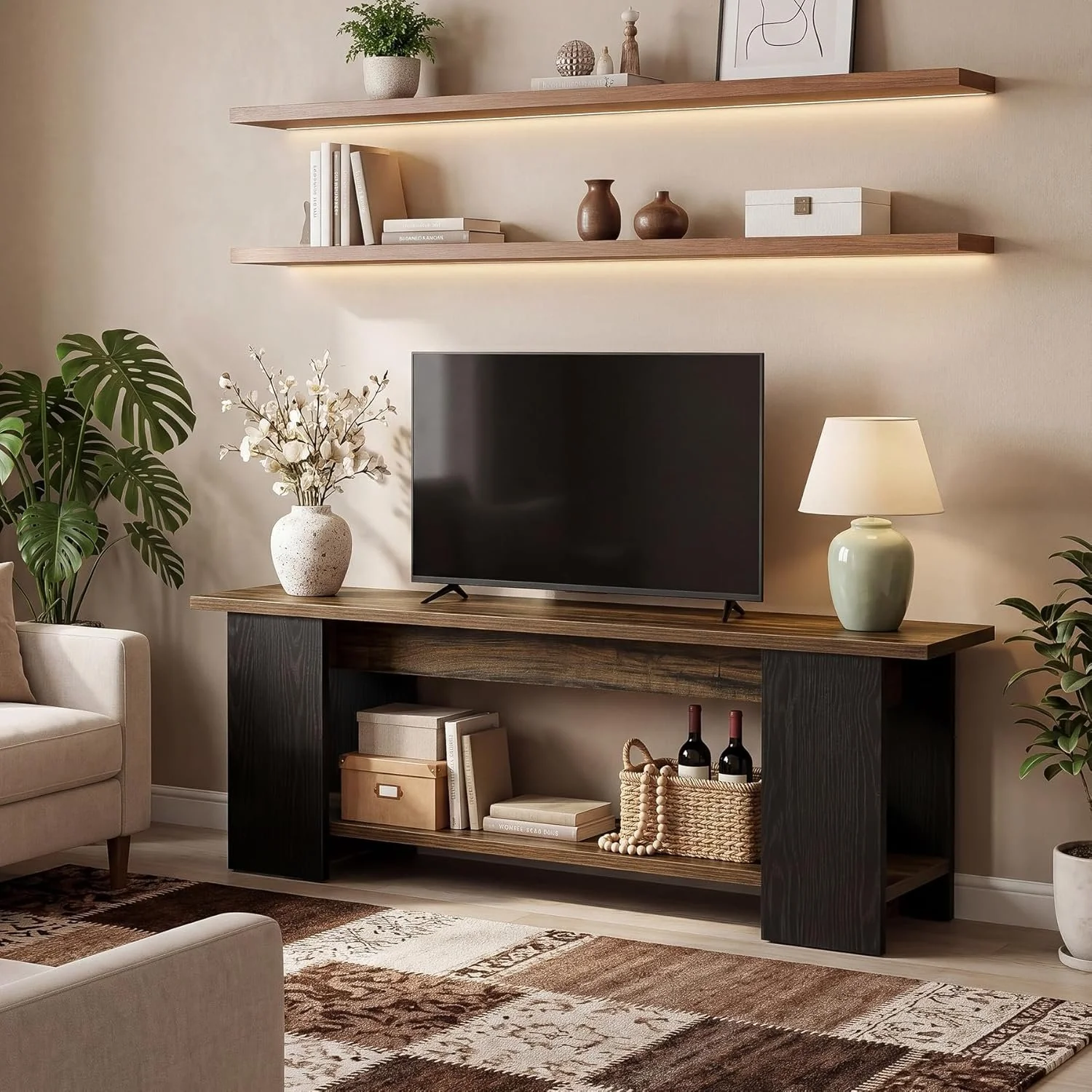 63" TV Stand Console, Farmhouse Entertainment Center with Open Shelves for 55-75-Inch TVs - Image 5