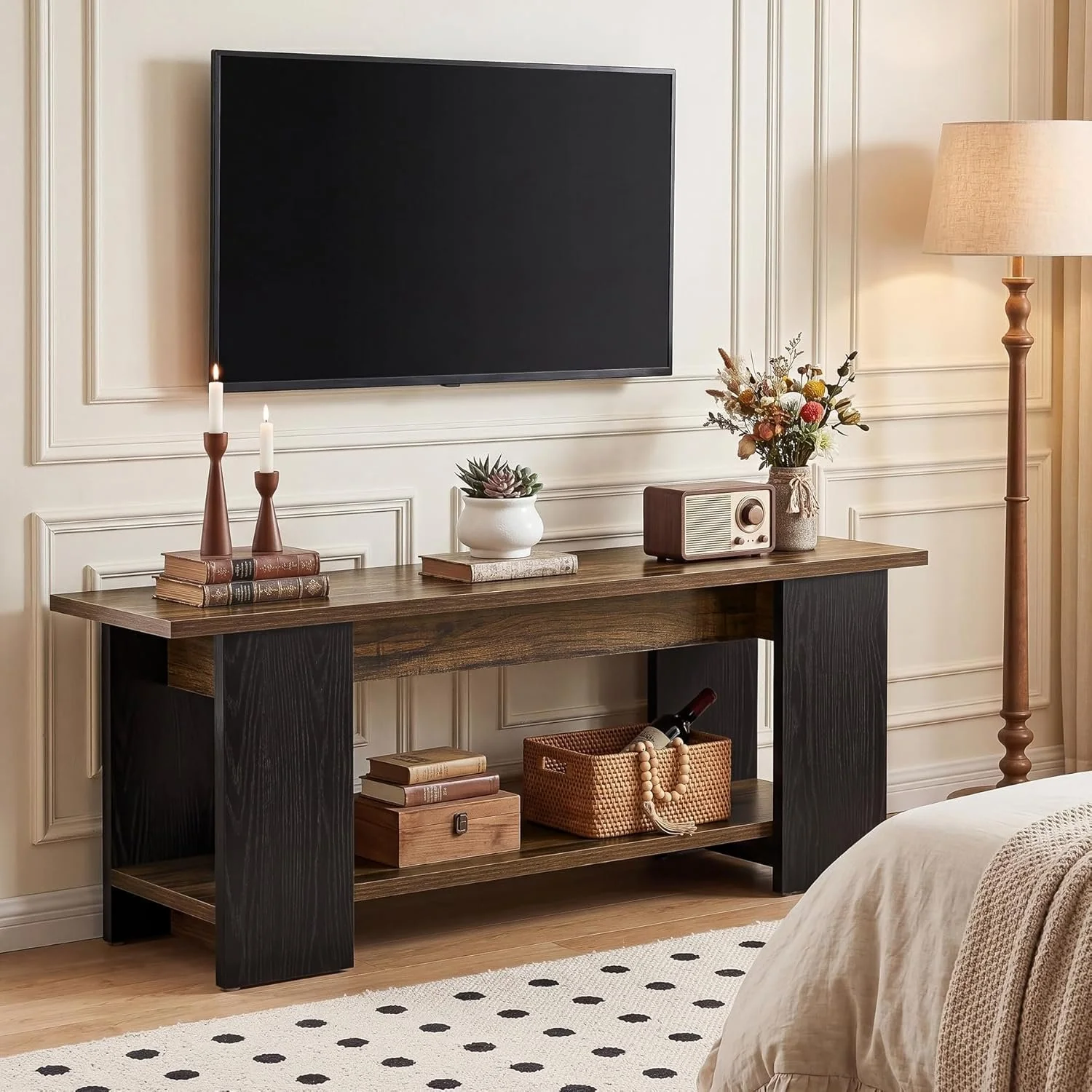 63" TV Stand Console, Farmhouse Entertainment Center with Open Shelves for 55-75-Inch TVs - Image 8