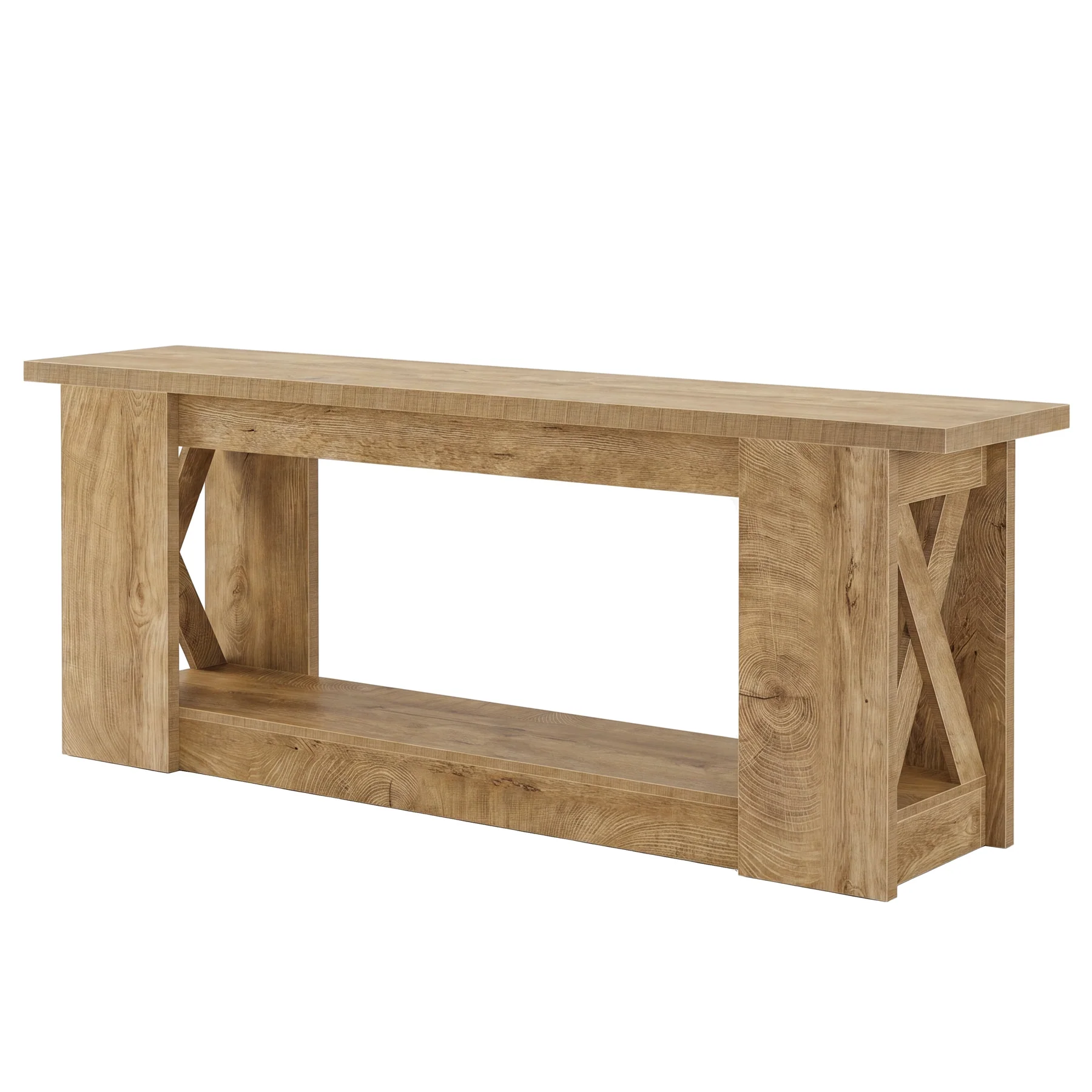 63-Inch Farmhouse TV Stand for TVs up to 70 Inches, Rustic Media Console with 2-Tier Open Storage - Image 8