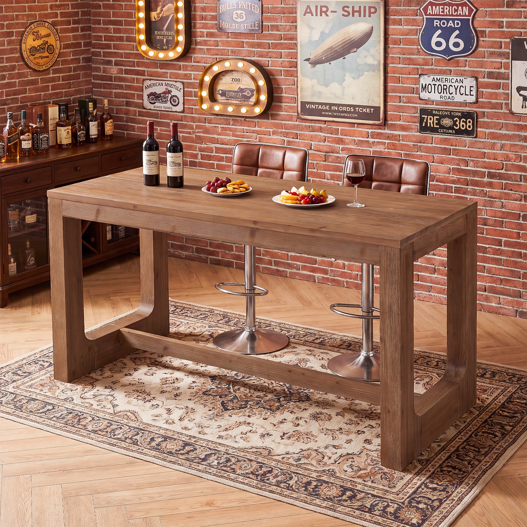 63" Solid Wood Home Bar Table, Counter Height Table with Spacious Tabletop - Image 3