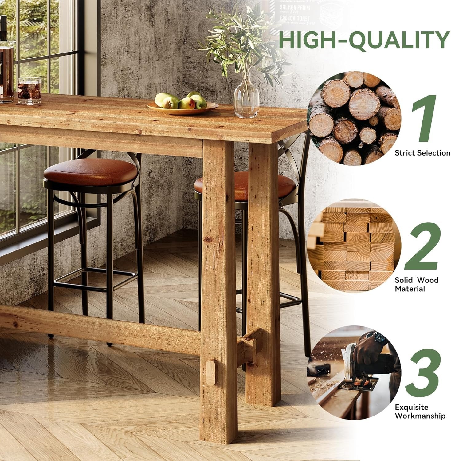 63" Bar Table, Wood Bar Height Pub Table Home Bar Unit - Image 6