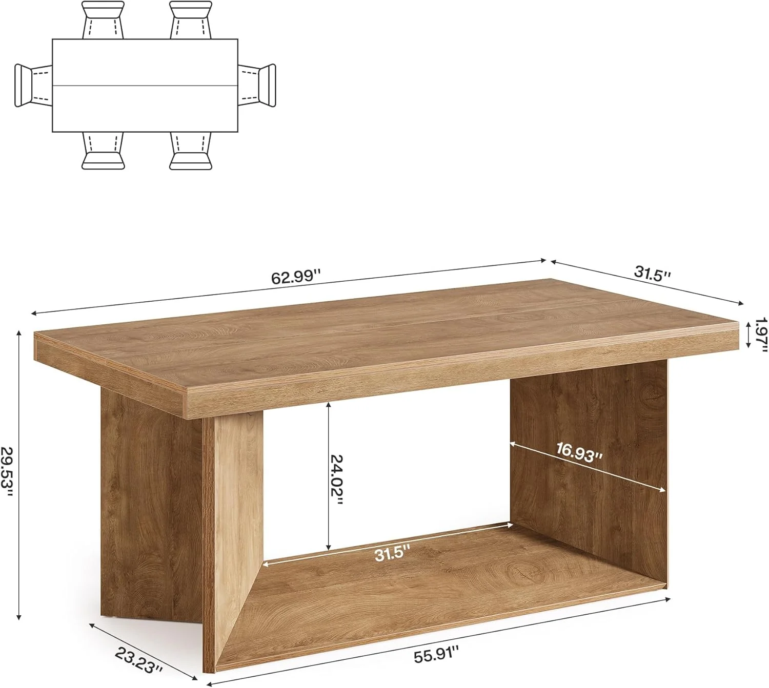 63" Dining Table, Farmhouse Kitchen Table with Heavy Duty Pedestal  for 4-6 - Image 2