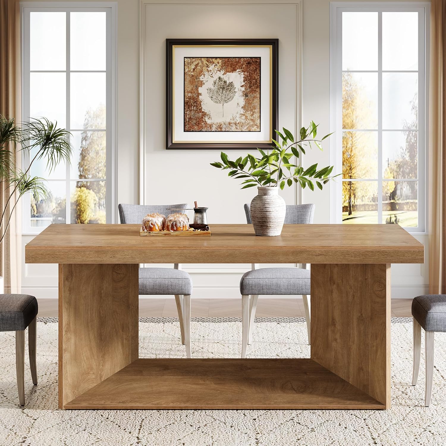 63" Dining Table, Farmhouse Kitchen Table with Heavy Duty Pedestal  for 4-6 - Image 4