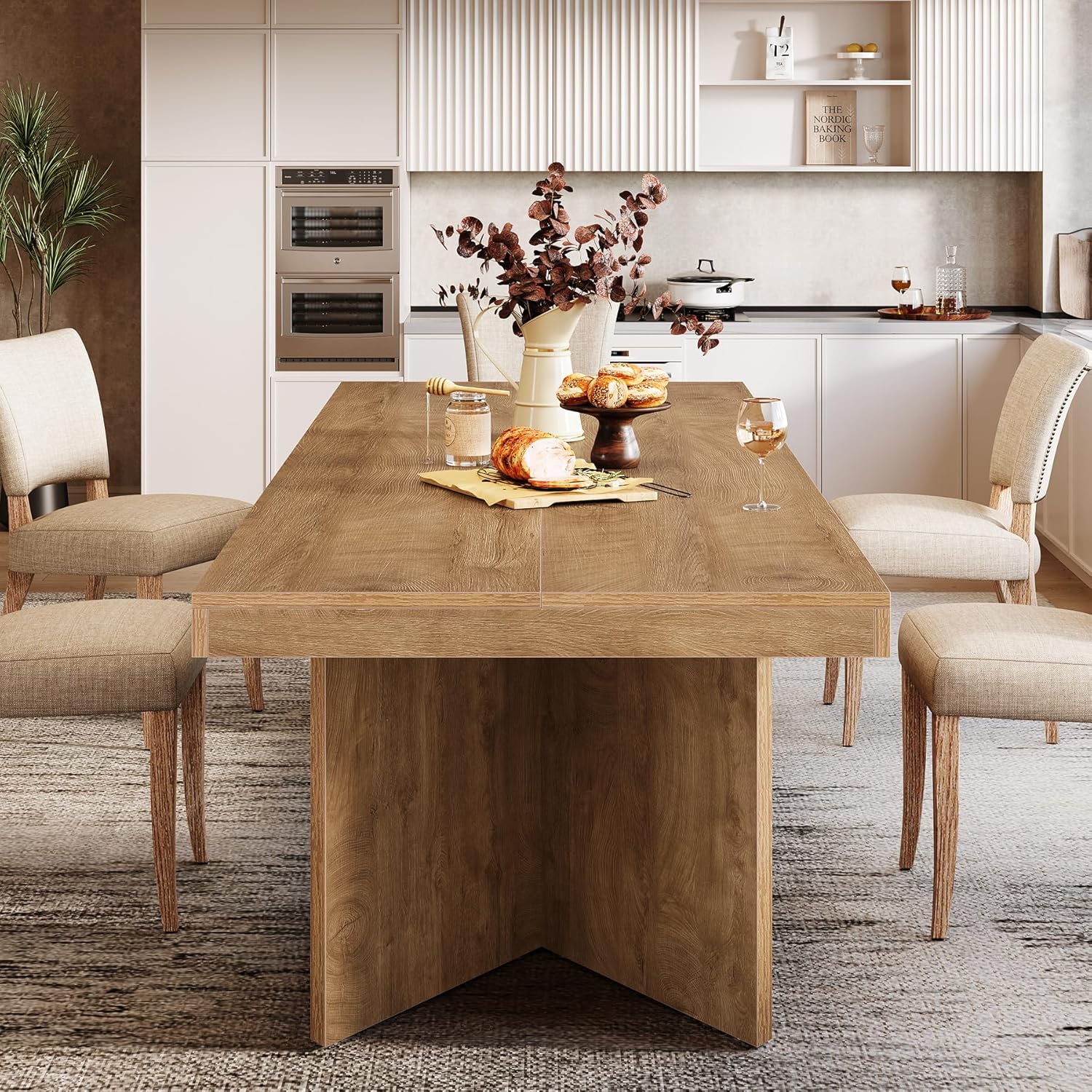 63" Dining Table, Farmhouse Kitchen Table with Heavy Duty Pedestal  for 4-6 - Image 6