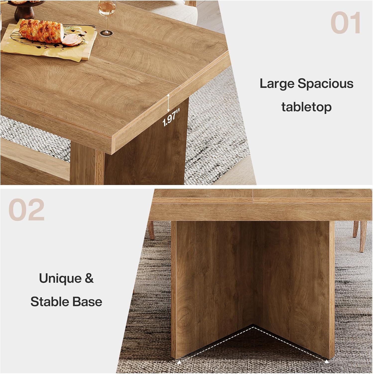 63" Dining Table, Farmhouse Kitchen Table with Heavy Duty Pedestal  for 4-6 - Image 8