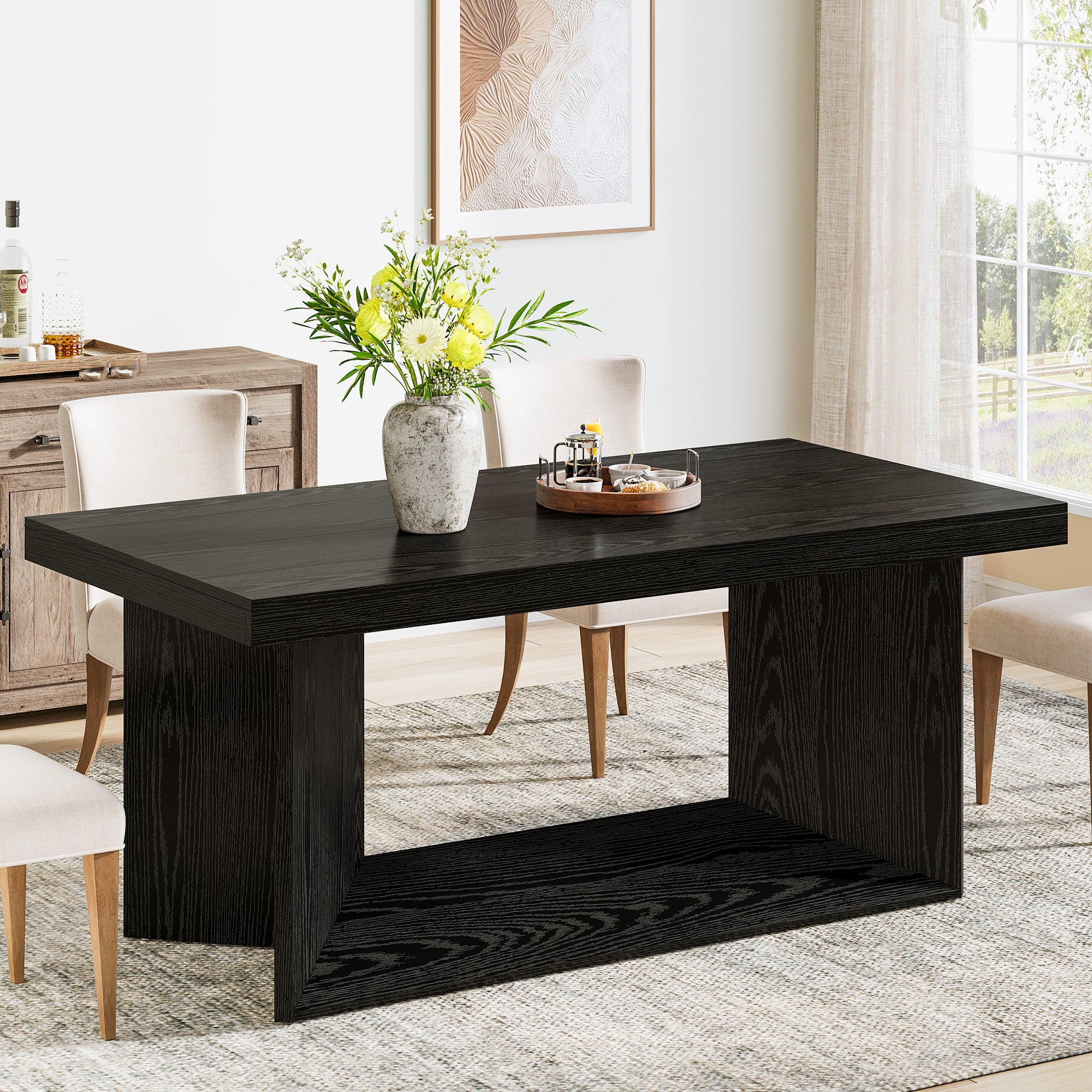 63" Dining Table, Farmhouse Kitchen Table with Heavy Duty Pedestal  for 4-6 - Image 9