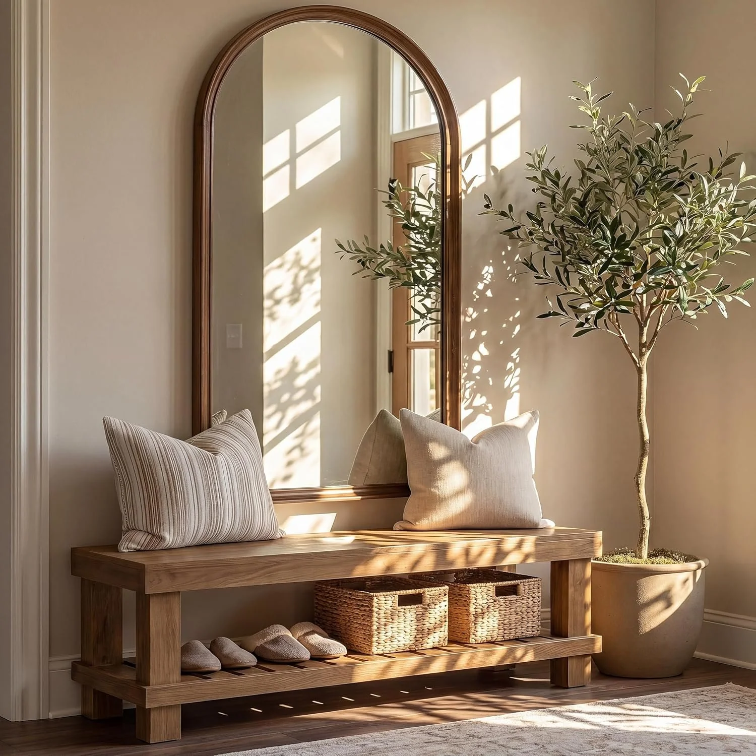 63" Farmhouse Entryway Shoe Bench, Long Dining Bench Seat with Slatted Shelf - Image 5