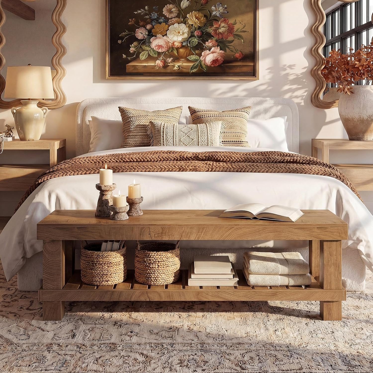 63" Farmhouse Entryway Shoe Bench, Long Dining Bench Seat with Slatted Shelf - Image 6