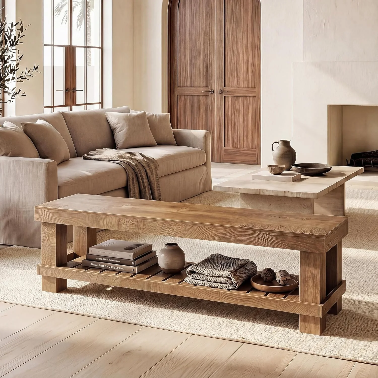 63" Farmhouse Entryway Shoe Bench, Long Dining Bench Seat with Slatted Shelf - Image 7