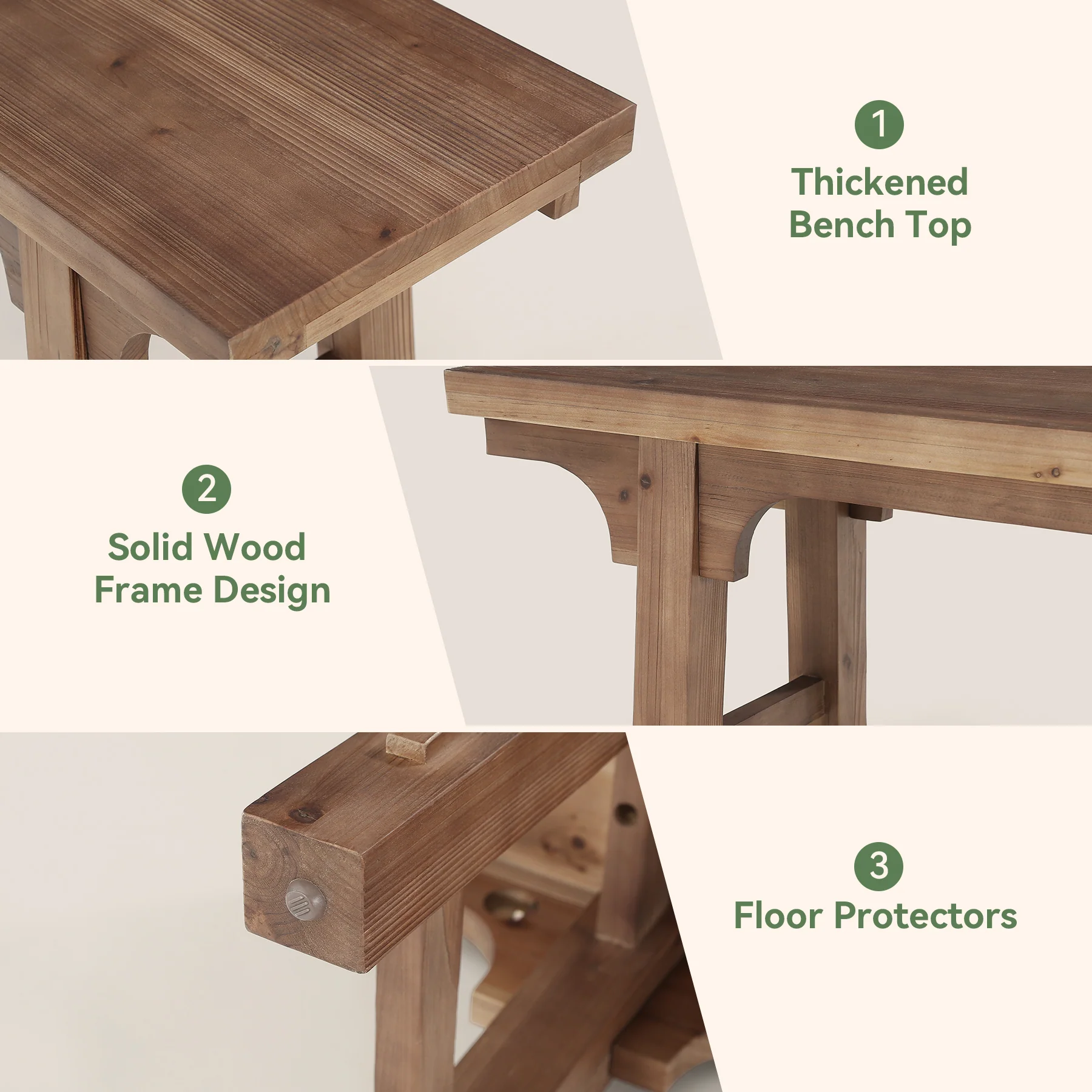 63" Solid Wood Entryway Bench, Long Shoe Bench End of Bed Bench for Bedroom - Image 7