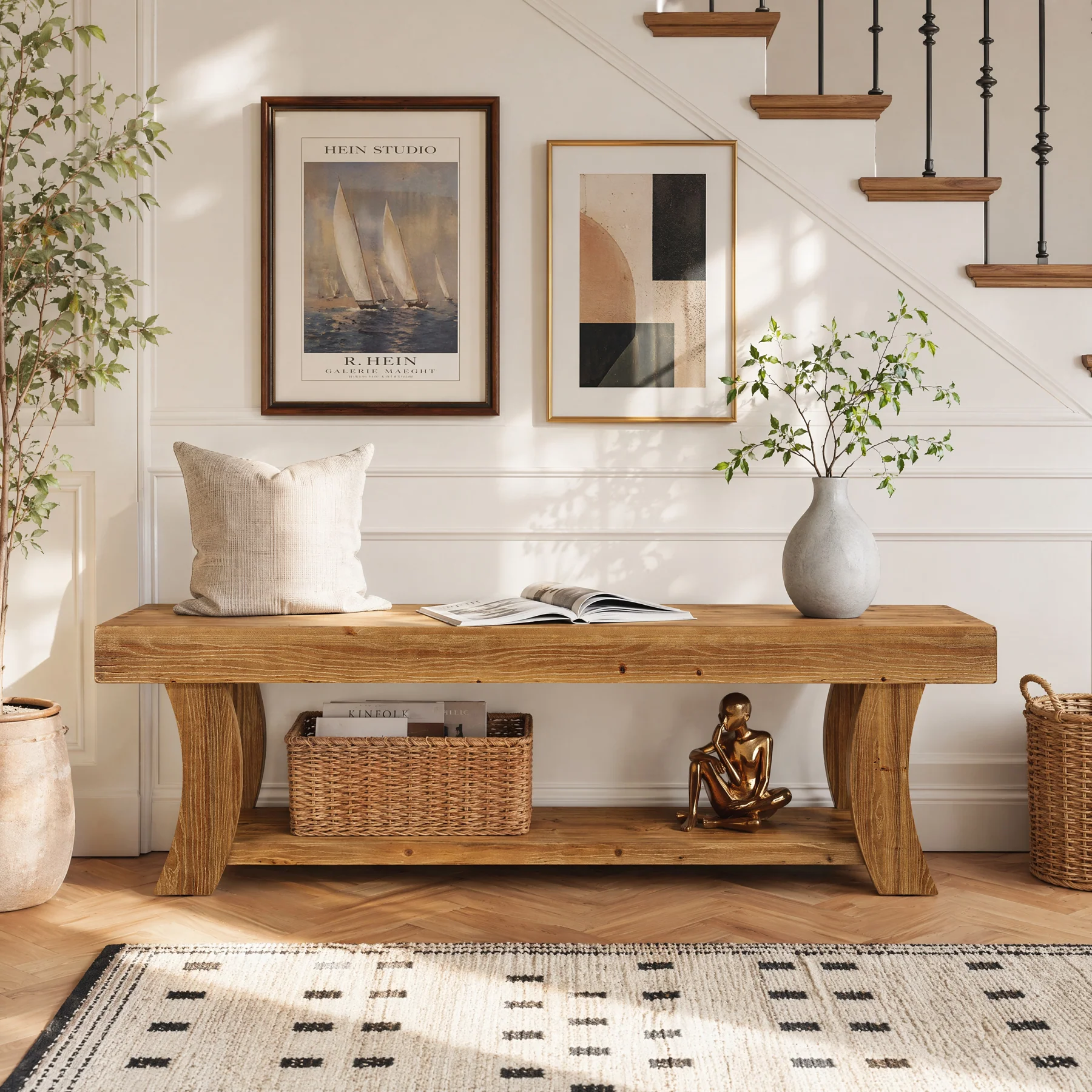 63" Solid Wood Entryway Bench, Narrow Shoe Storage Bench End of Bed Seat for Entryway - Image 8
