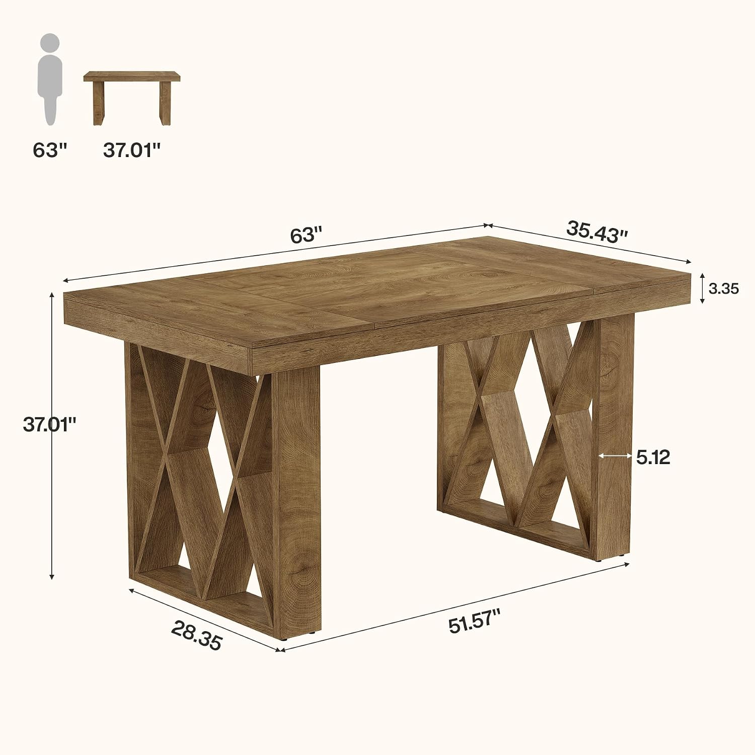 63" Rectangular Bar Table, Farmhouse Counter Height Pub Table - Image 2